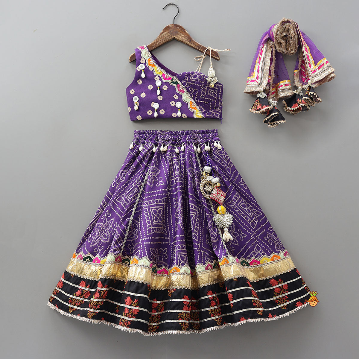 Pre Order: Stylish Bandhani Printed Festive Crop Top And Lehenga