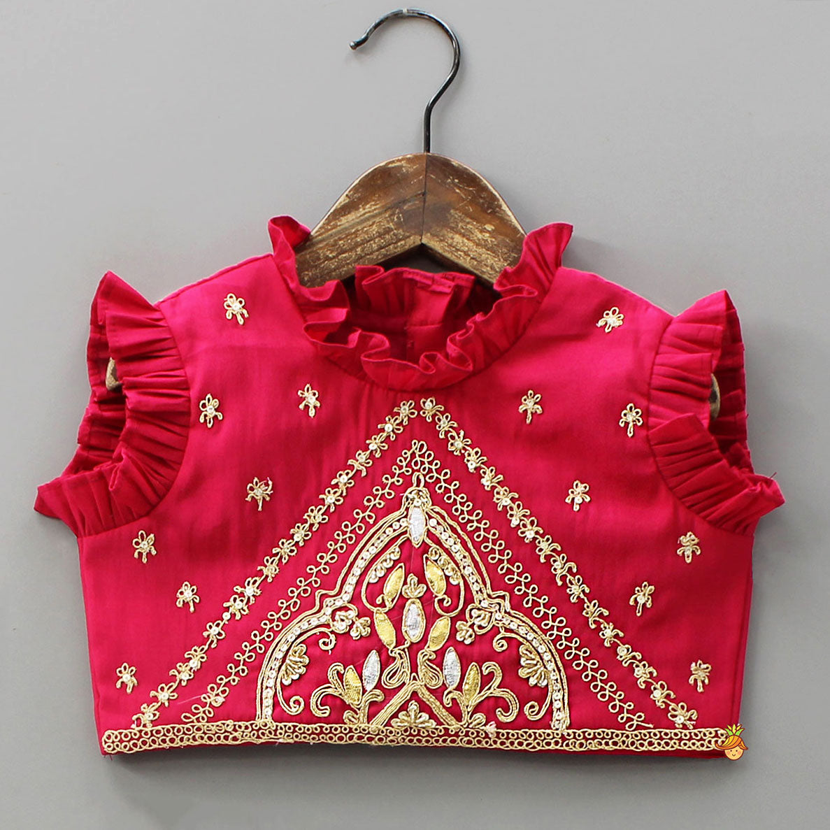 Pre Order: Zari Embroidered Ruffled Top With Flared Lehenga
