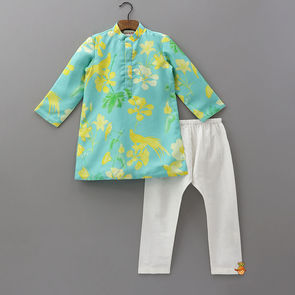 Vibrant Floral And Bird Printed Kurta With Pyjama