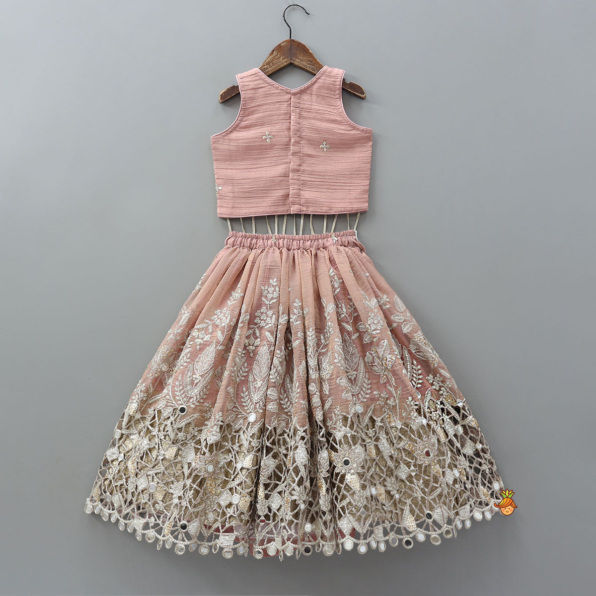 Pre Order: Statement Tassels Detailed Top With Cutwork Embroidered Lehenga