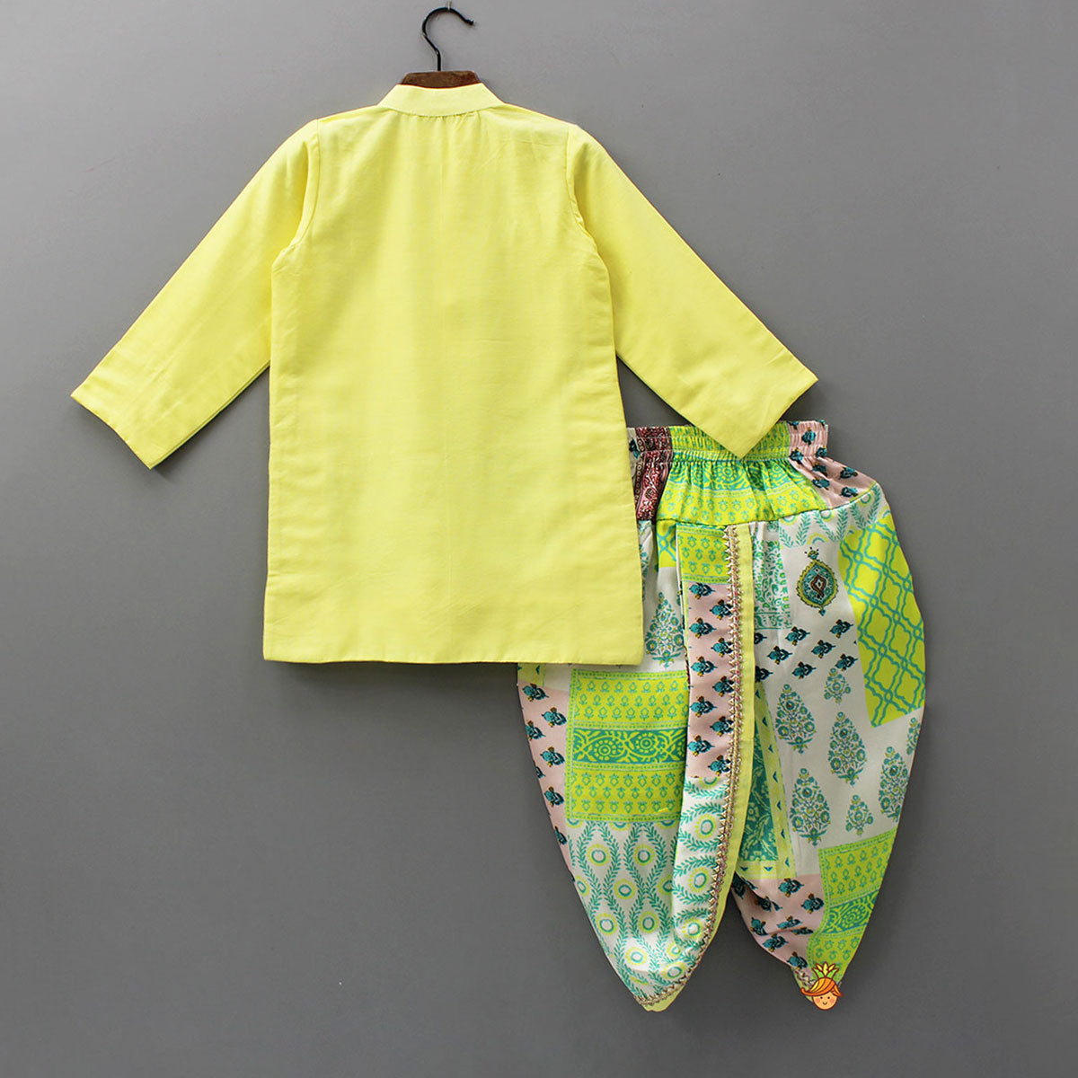 Pre Order: Gota Lace Front Placket Kurta And Printed Dhoti