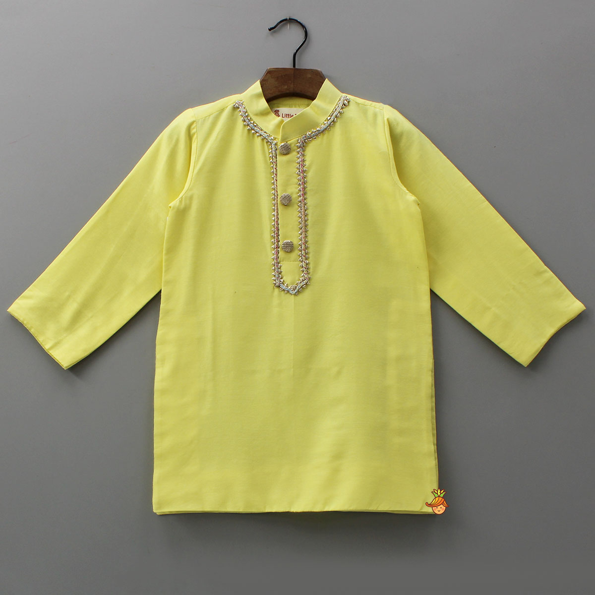 Pre Order: Gota Lace Front Placket Kurta And Printed Dhoti