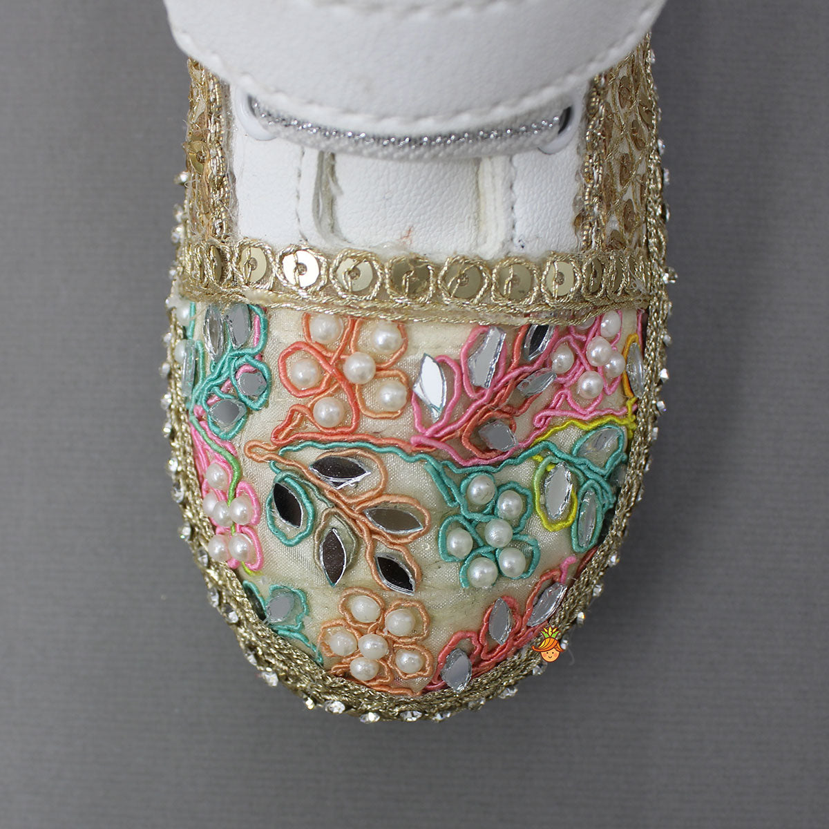 Festive Floral Embroidered Lace Fashionable Shoes With Mirror Detailing