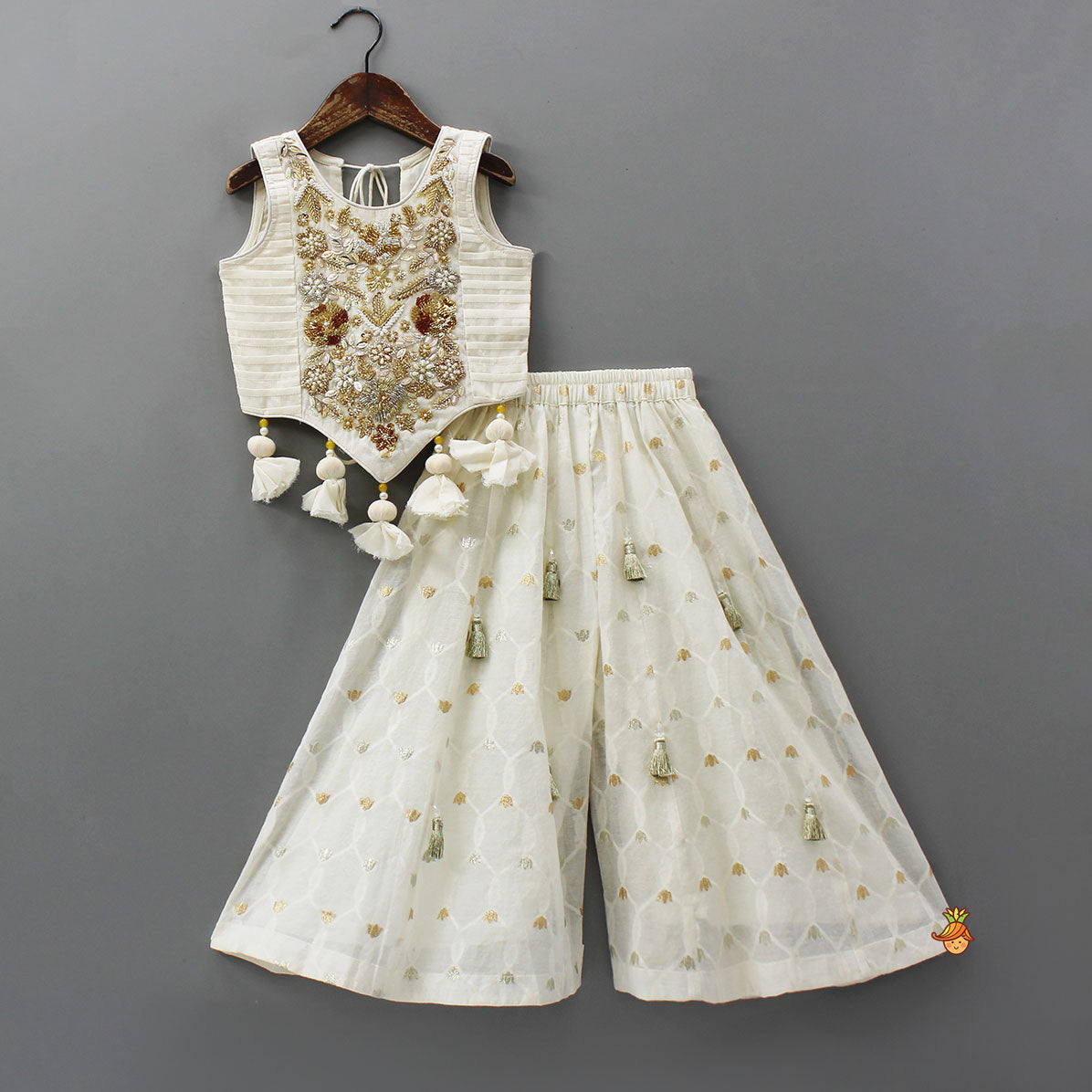 Pre Order: Stunning Tassel Detailed Floral Embroidery Top With Palazzo