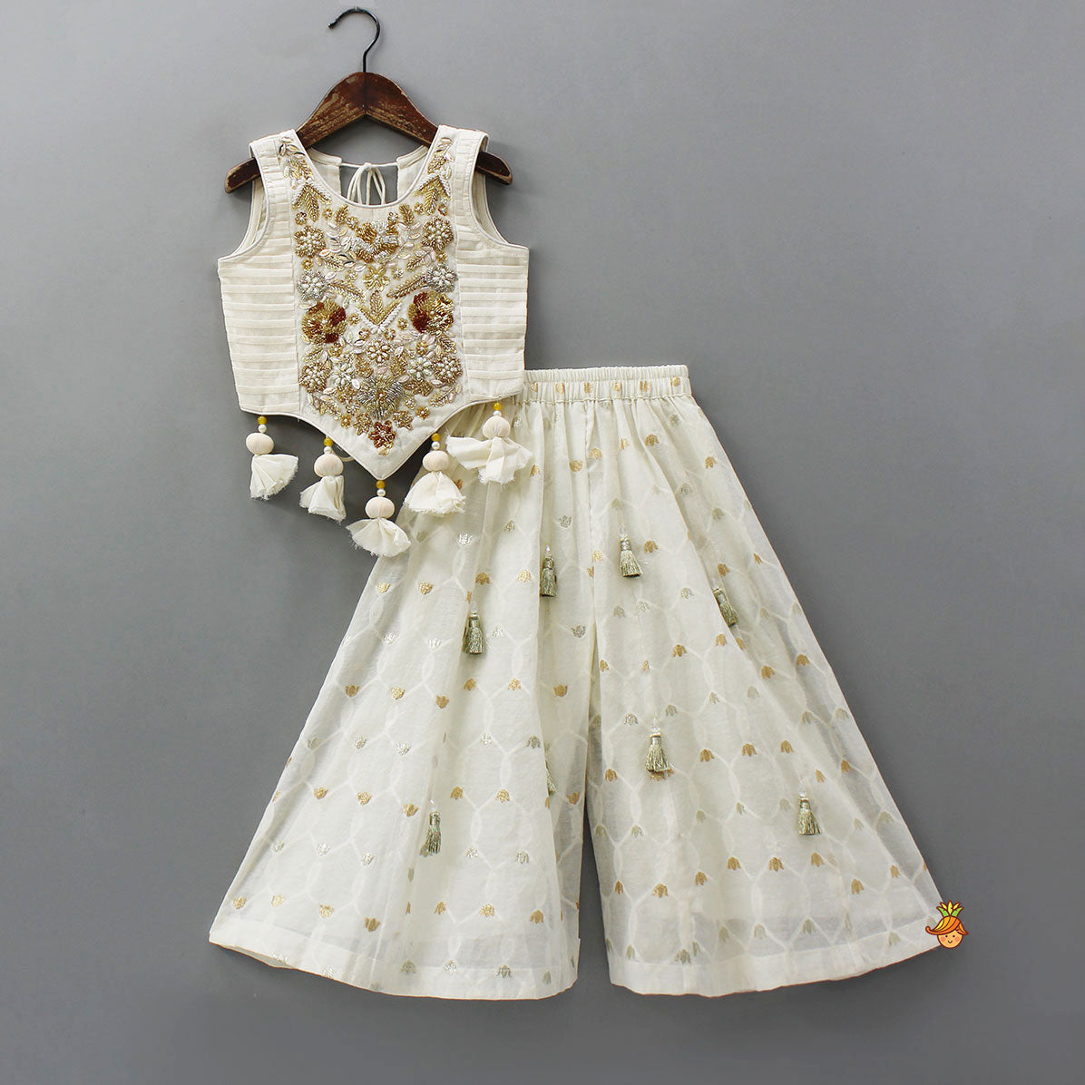 Pre Order: Stunning Tassel Detailed Floral Embroidery Top With Palazzo