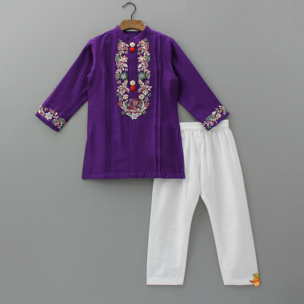 Pre Order: Multicolour Beads And Sequins Floral Embroidery Kurta With Pyjama