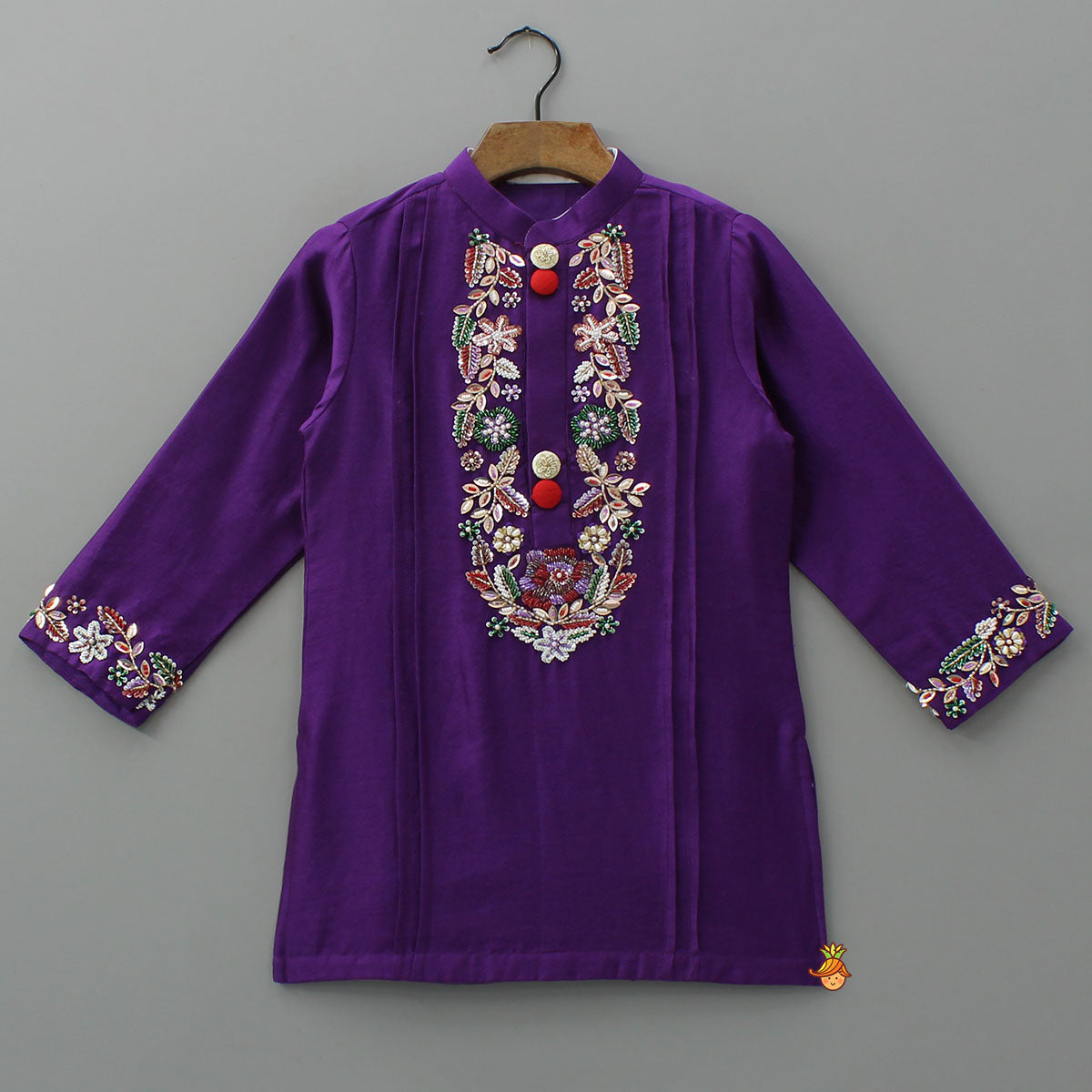 Pre Order: Multicolour Beads And Sequins Floral Embroidery Kurta With Pyjama