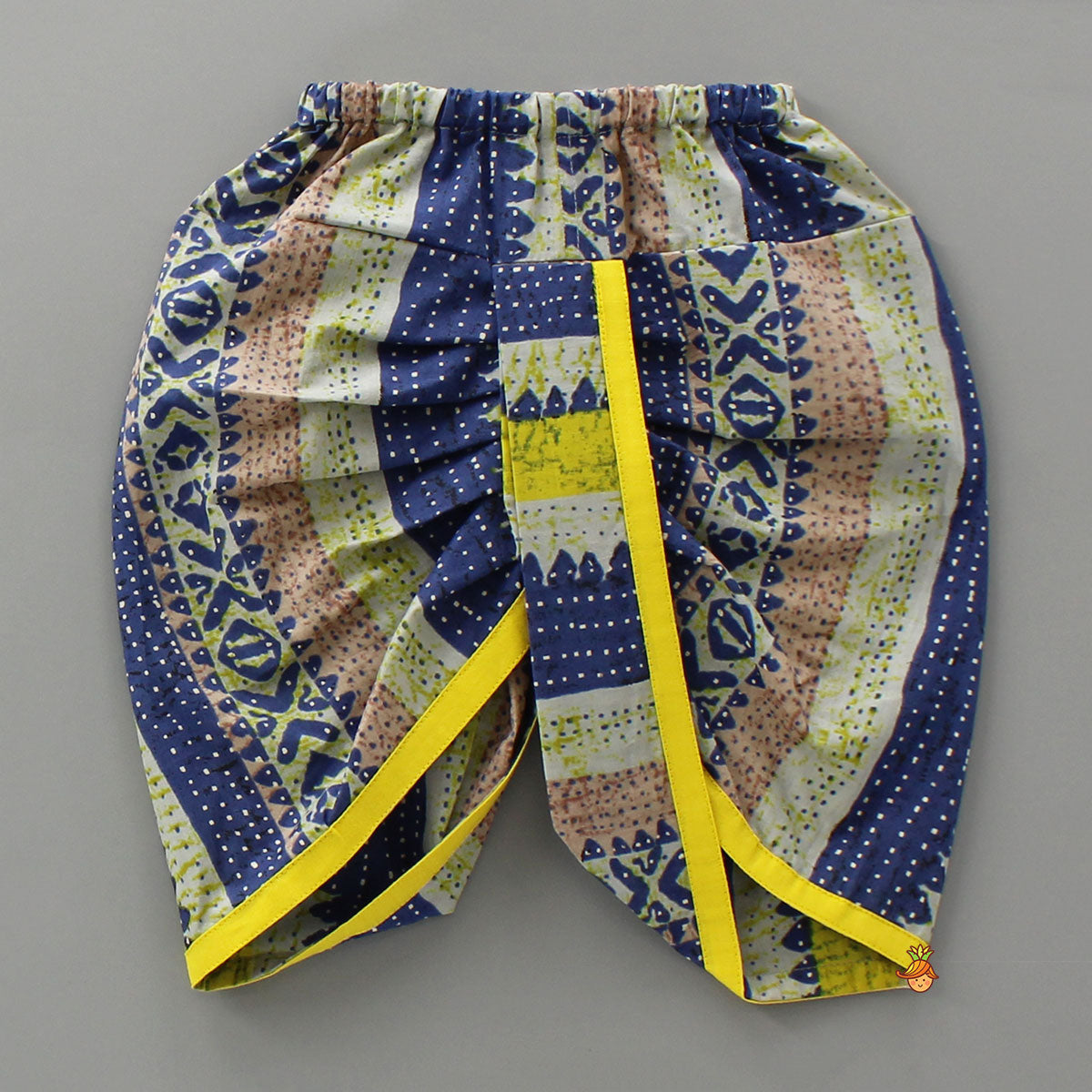 Pre Order: Geometric Print Angrakha Kurta And Dhoti With Matching Cap And Booties