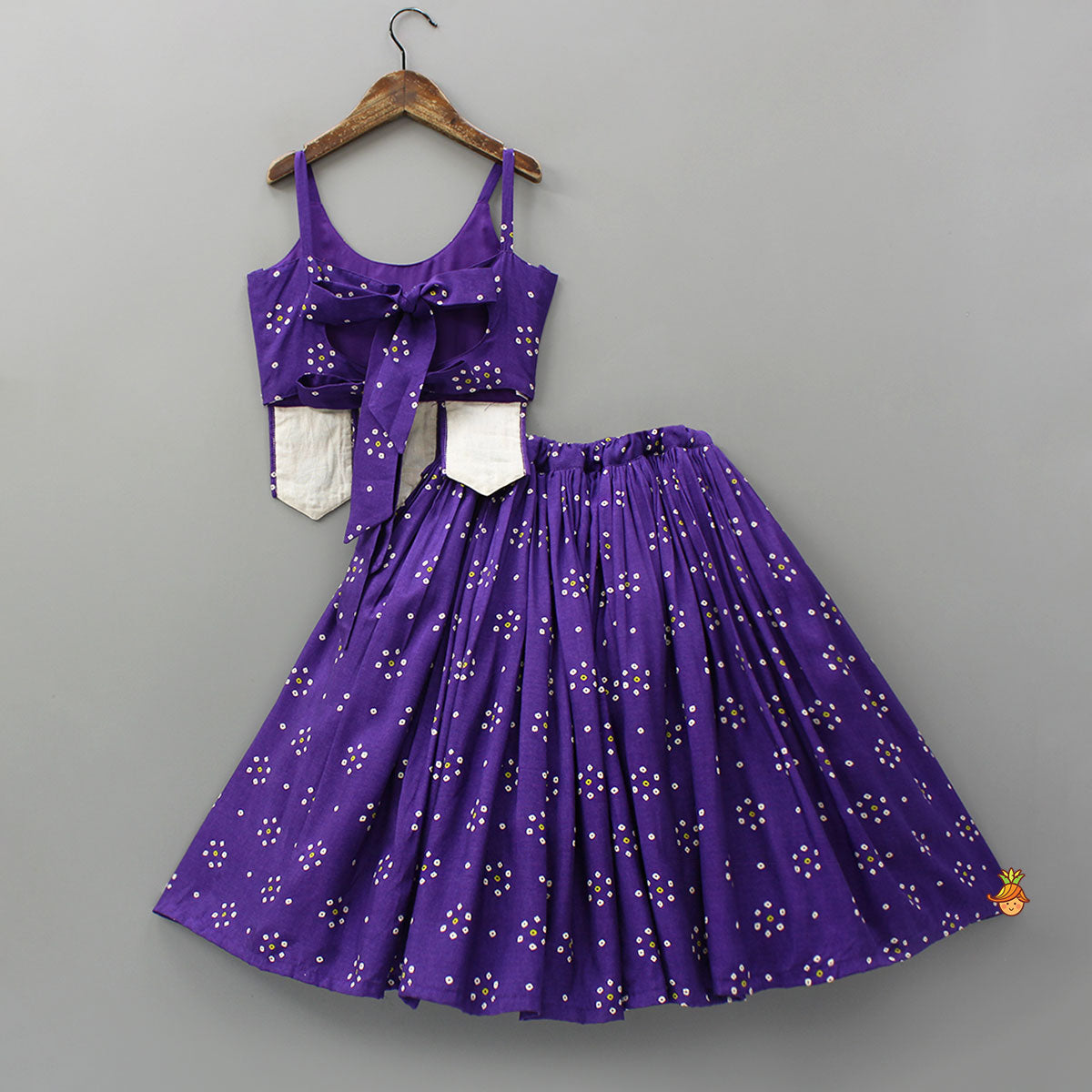 Pre Order: Bandhani Printed Embroidered Patchwork Top With Lehenga