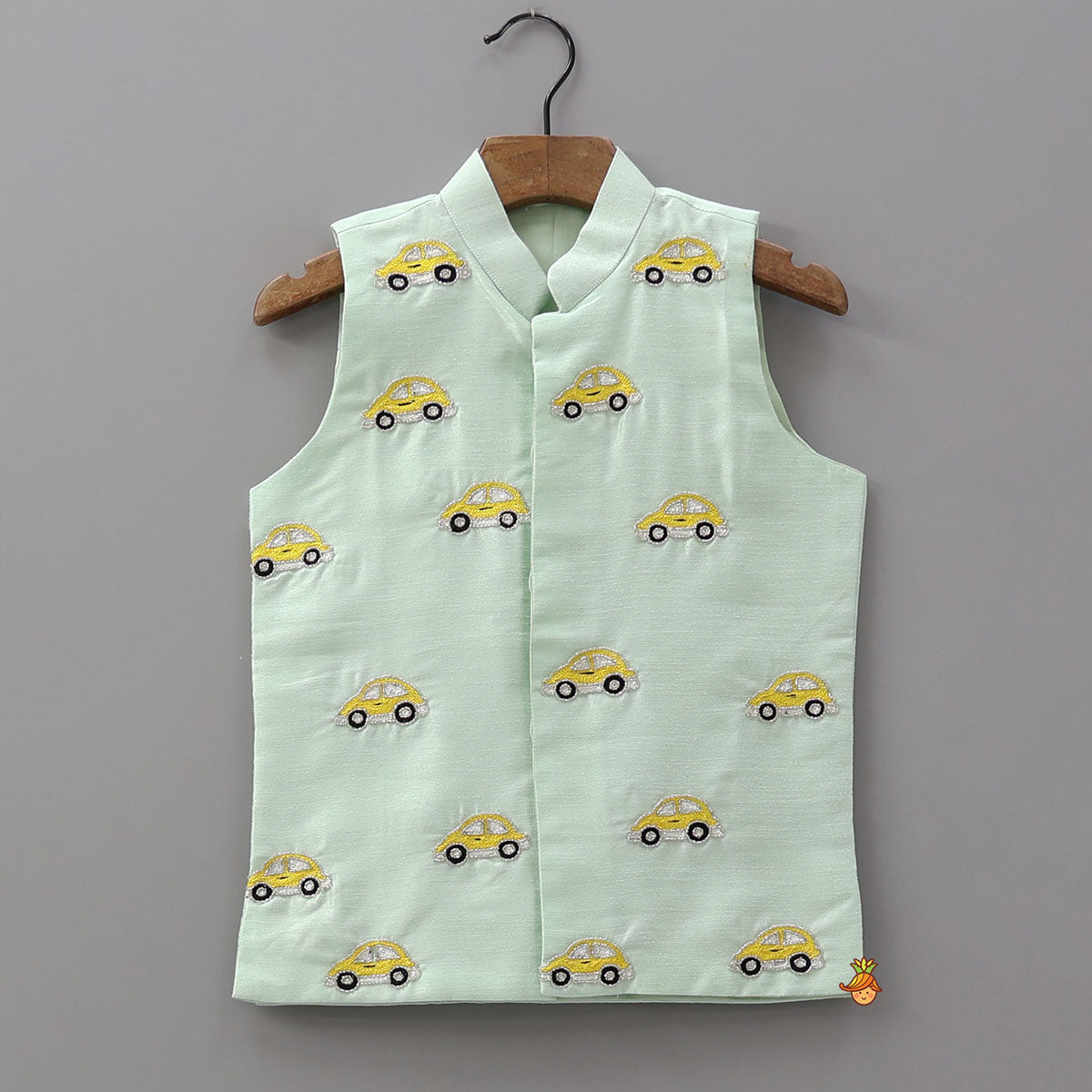 Pre Order: Kurta With Cute Car Motif Embroidered Jacket And Pyjama