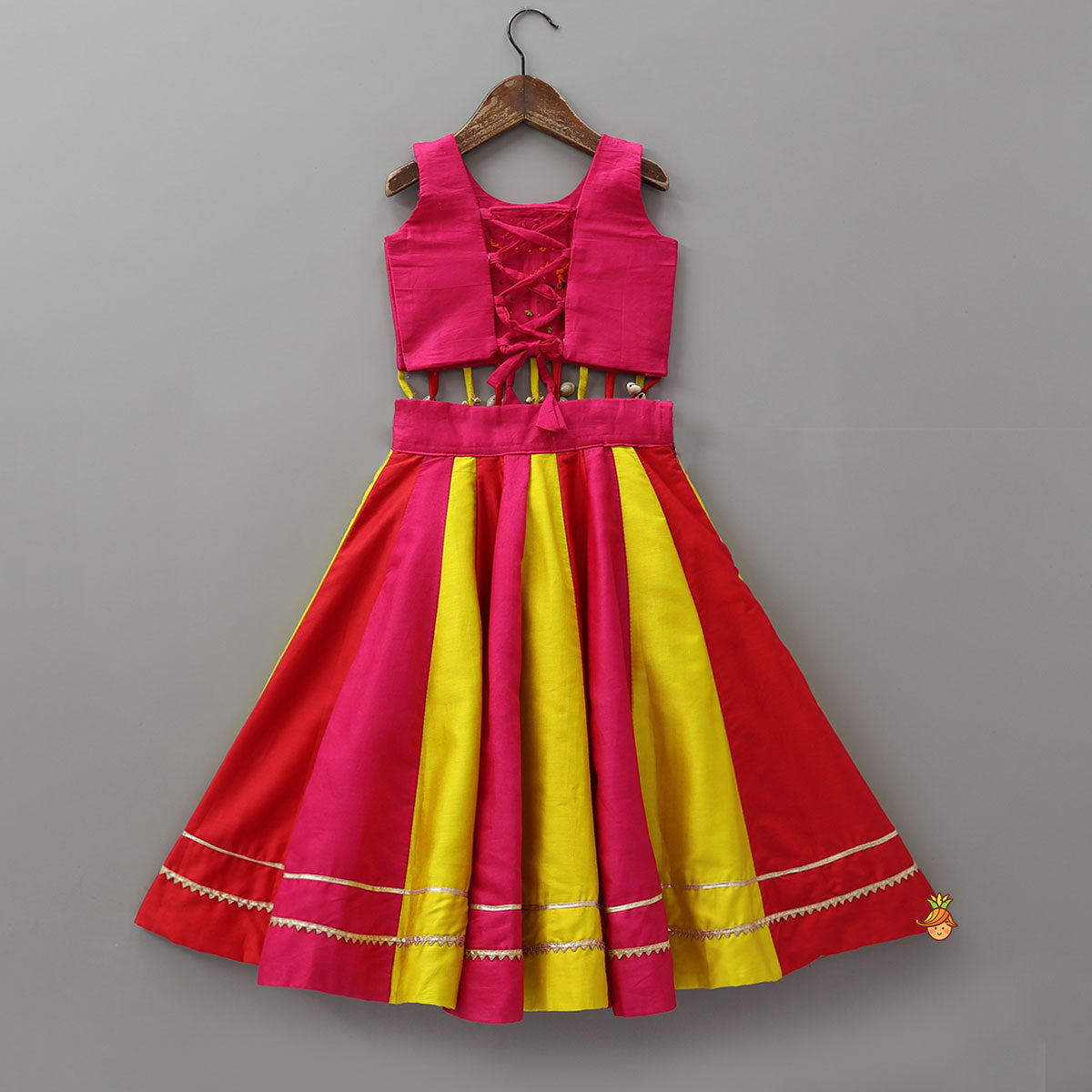 Pre Order: Mirror Embroidered Top Paired With Panelled Flared Lehenga