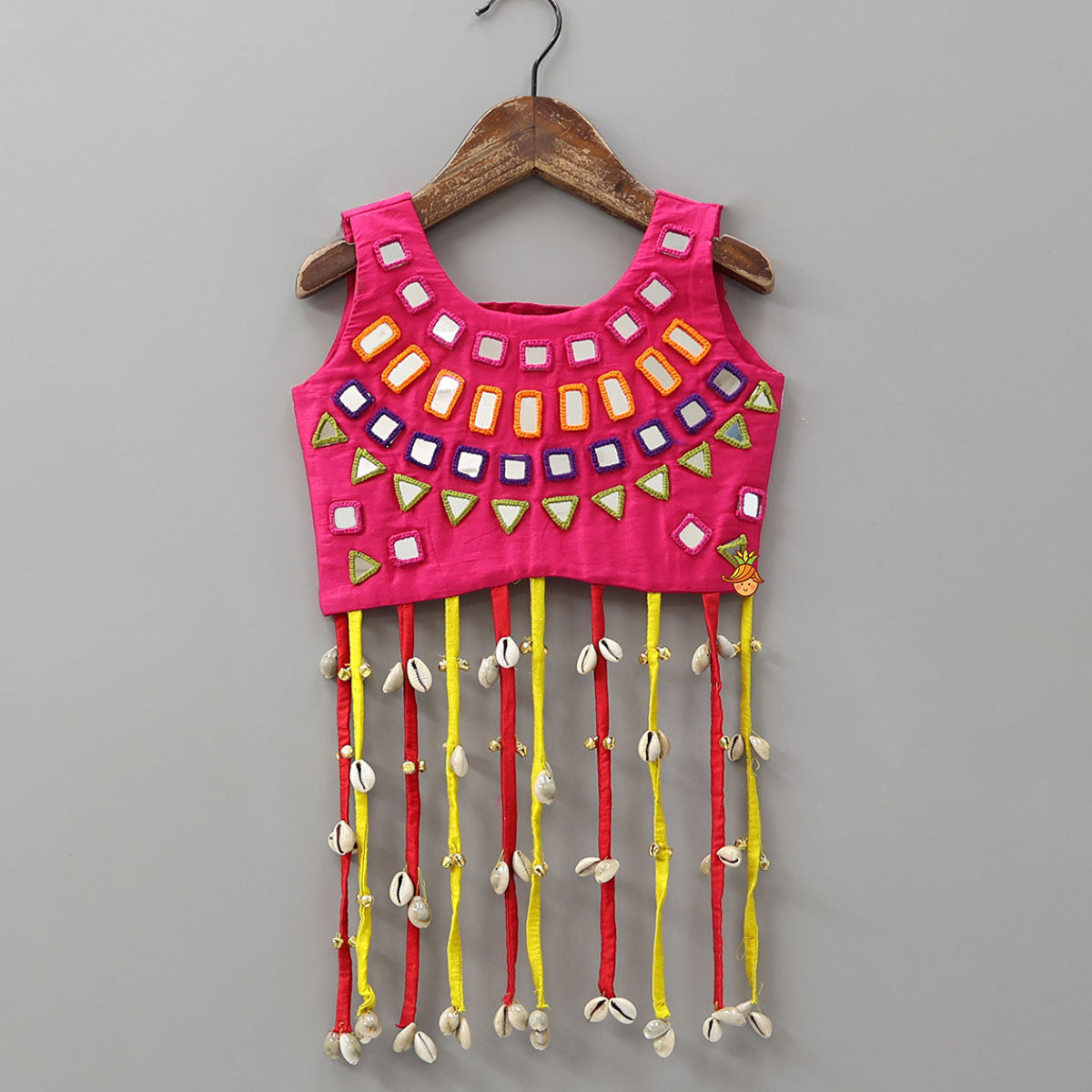 Pre Order: Mirror Embroidered Top Paired With Panelled Flared Lehenga