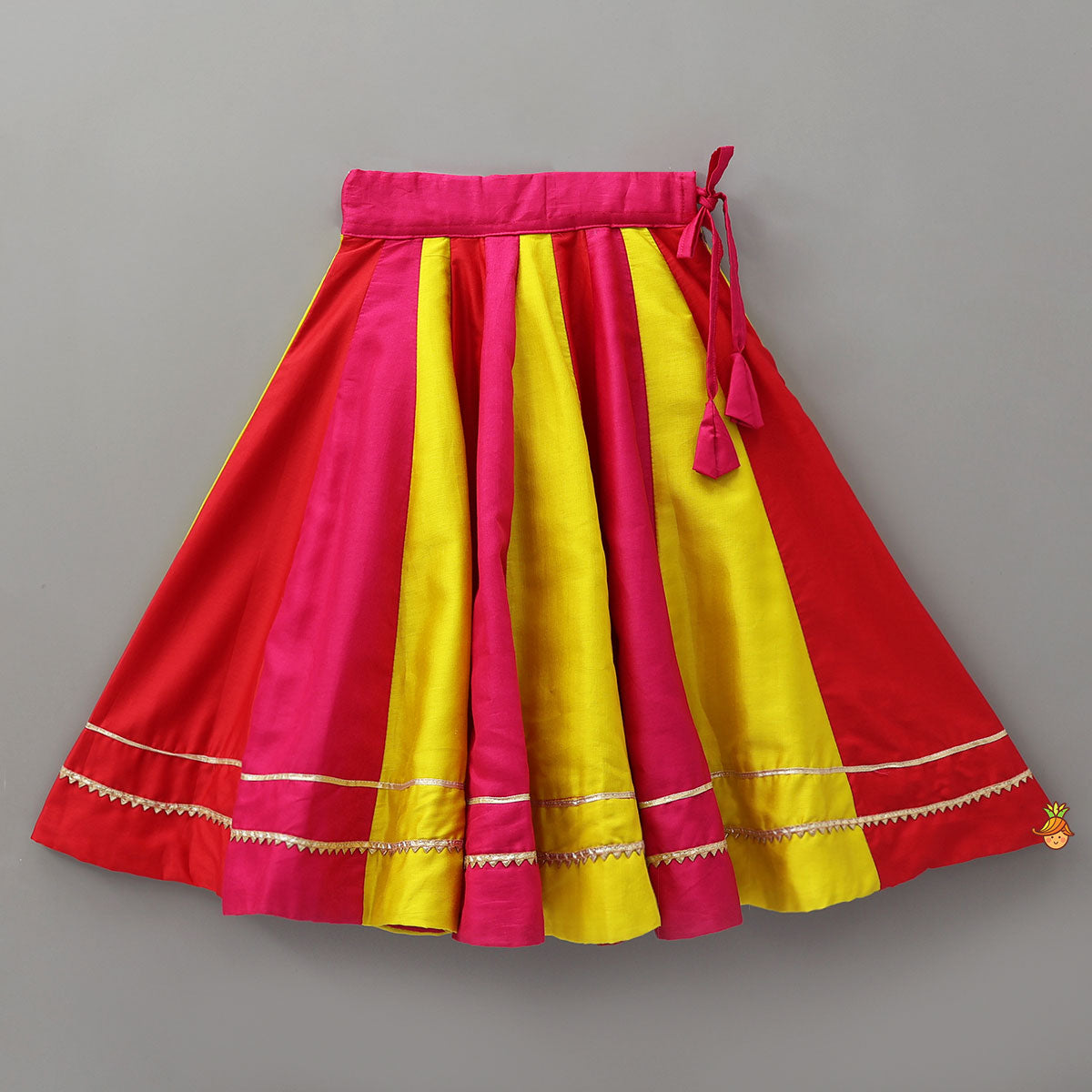 Pre Order: Mirror Embroidered Top Paired With Panelled Flared Lehenga