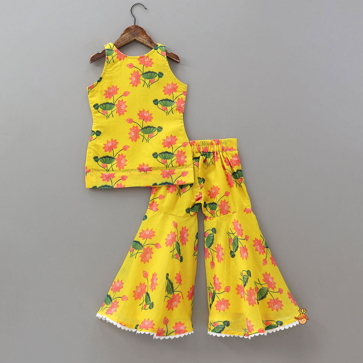 Pre Order: Lace Work Yoke Kurti And Sharara With Matching Dupatta