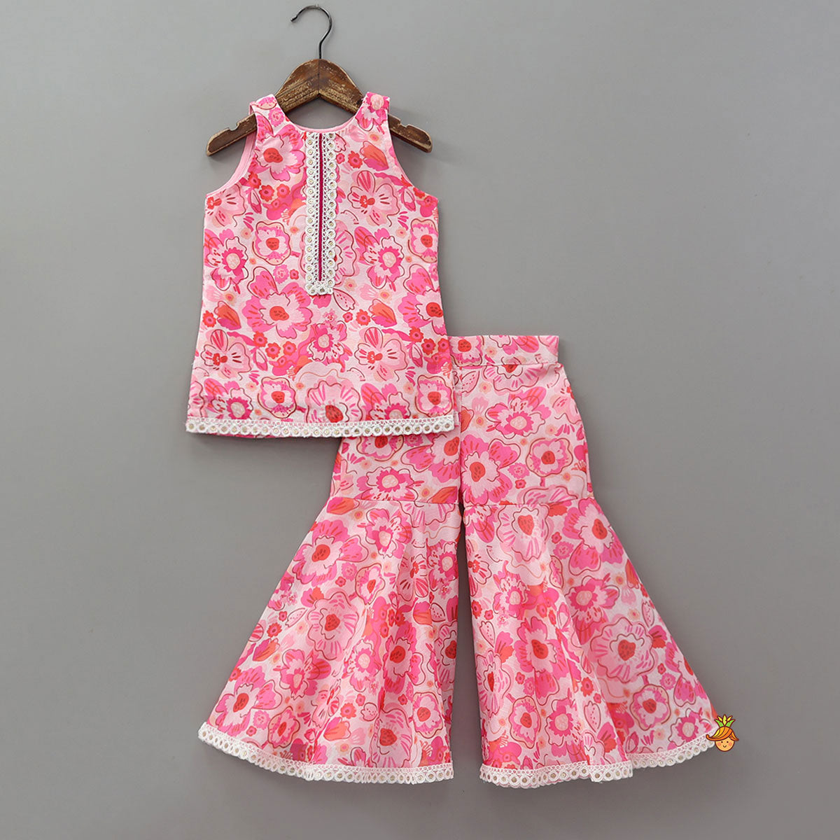 Pre Order: Charming Floral Printed Kurti And Matching Sharara With Dupatta