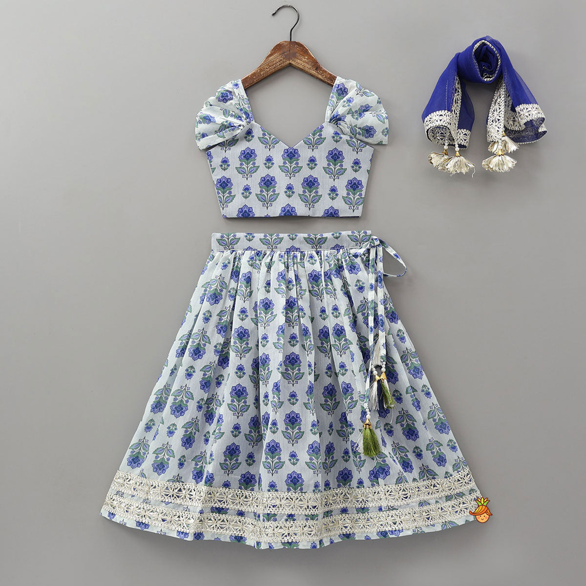 Pre Order: Floral Printed Crop Top And Lehenga With Dupatta