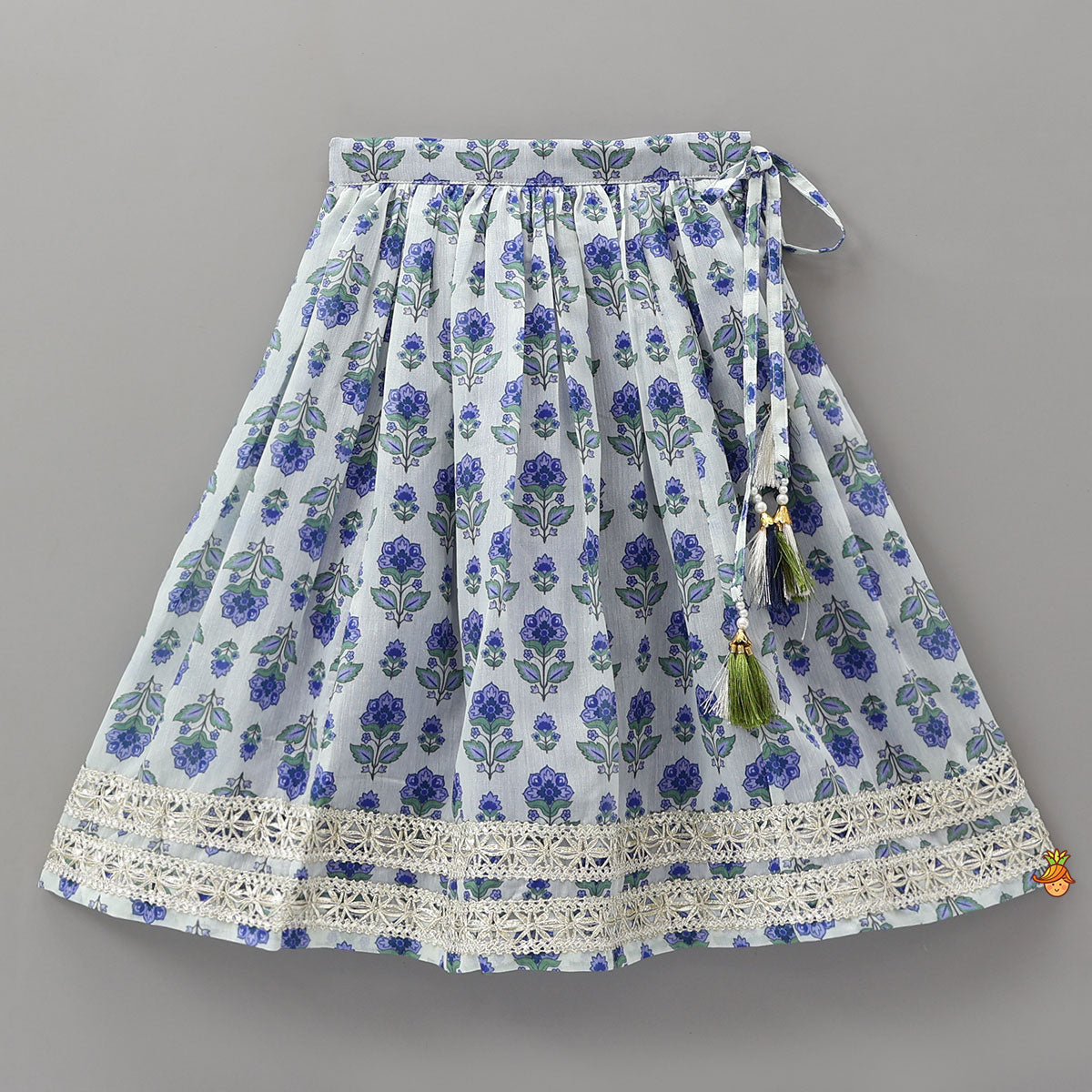 Pre Order: Floral Printed Crop Top And Lehenga With Dupatta