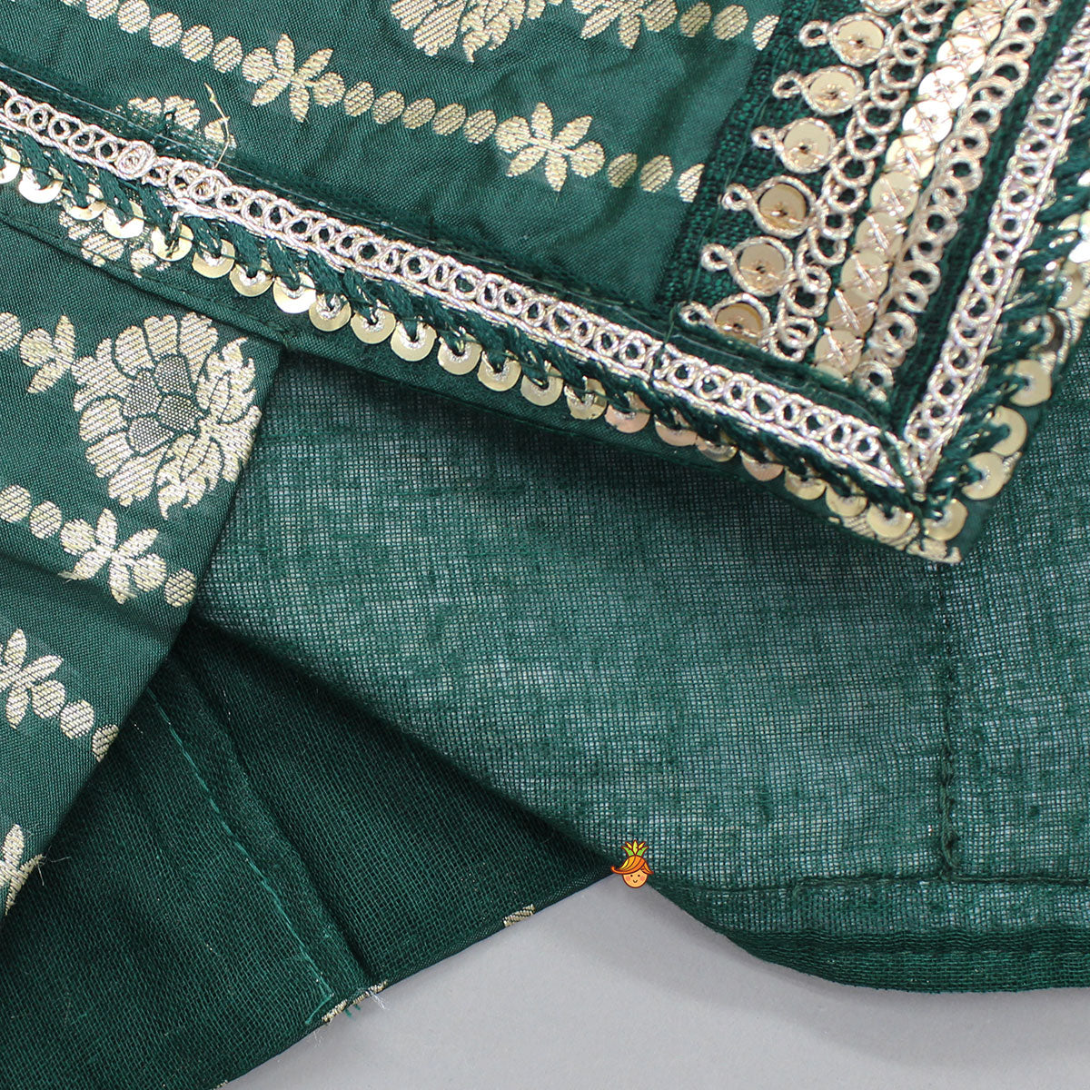 Pre Order: Foil Printed Corset Top With Tiered Lehenga And Dupatta