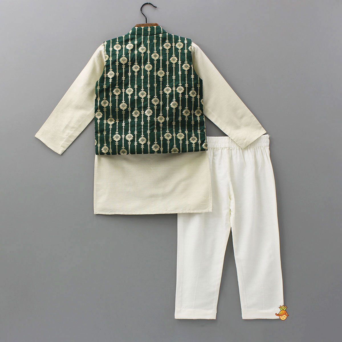 Pre Order: Kurta With Printed Asymmetrical Overlap Jacket And Pyjama