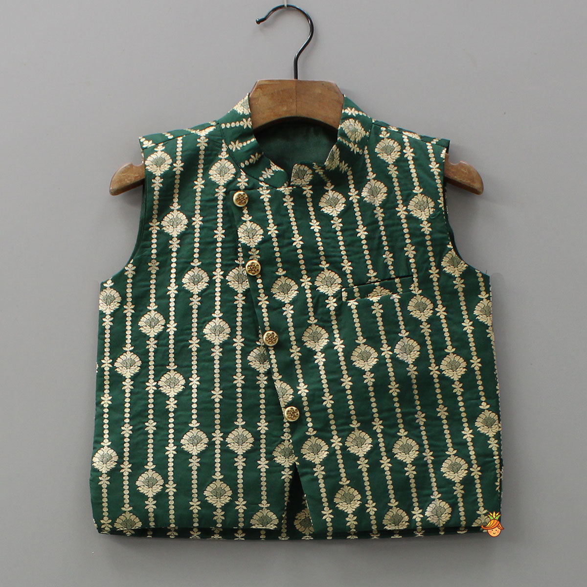 Pre Order: Kurta With Printed Asymmetrical Overlap Jacket And Pyjama