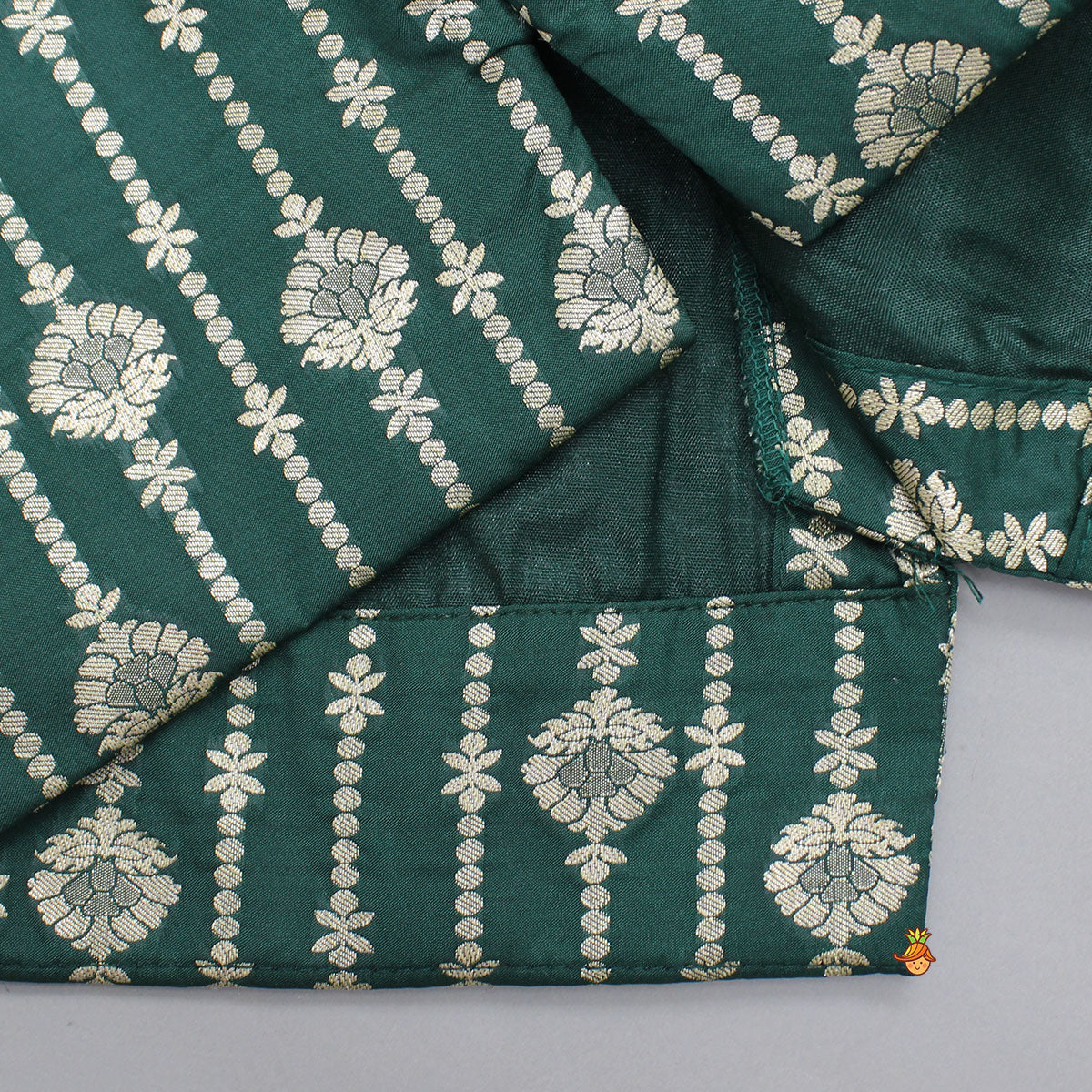 Pre Order: Kurta With Printed Asymmetrical Overlap Jacket And Pyjama