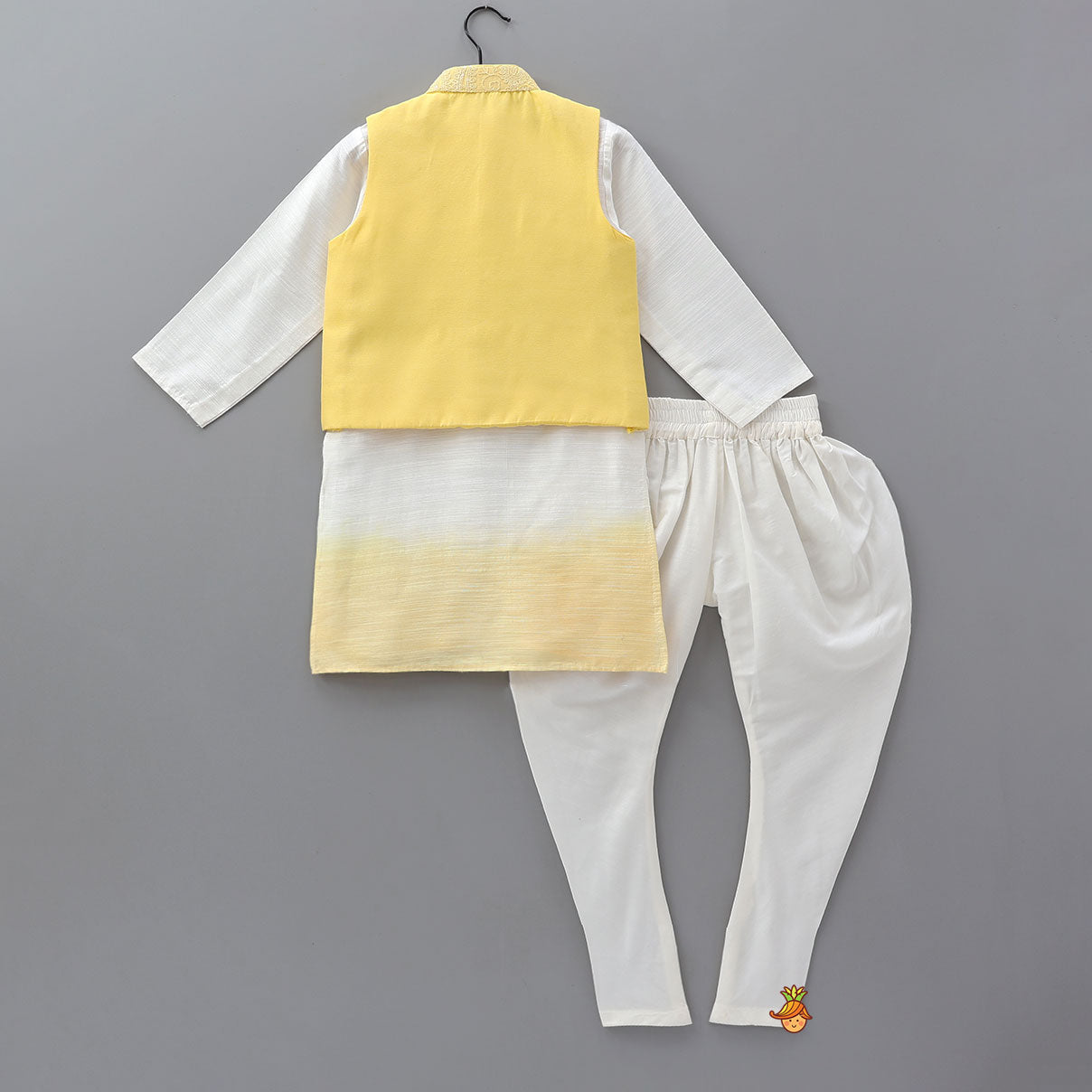 Pre Order: Ombre Kurta With Paisley Chikankari Inspired Jacket And Churidar