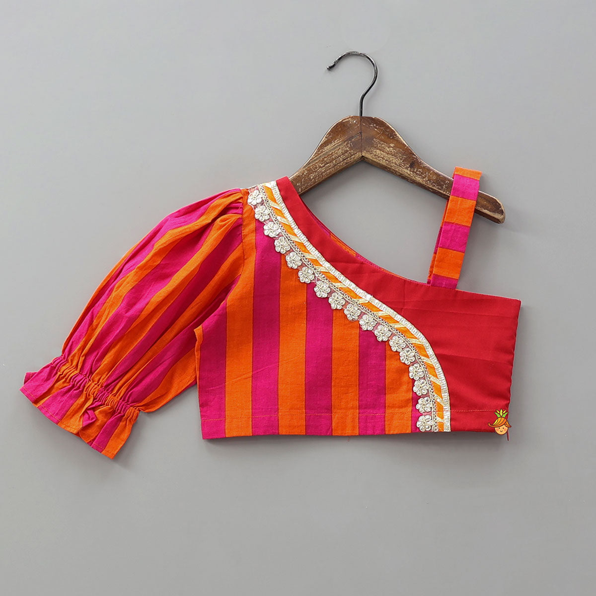 Pre Order: One Shoulder Crop Top And Lace Detailed Lehenga With Dupatta