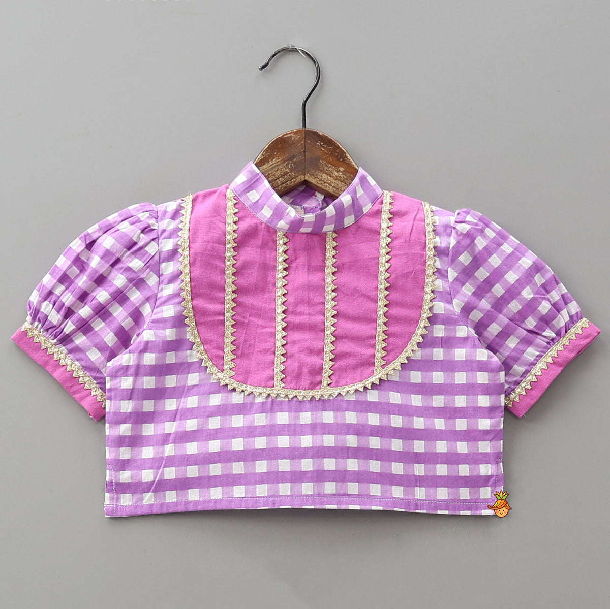 Pre Order: Checkered Top And Lehenga With Sheer Dupatta
