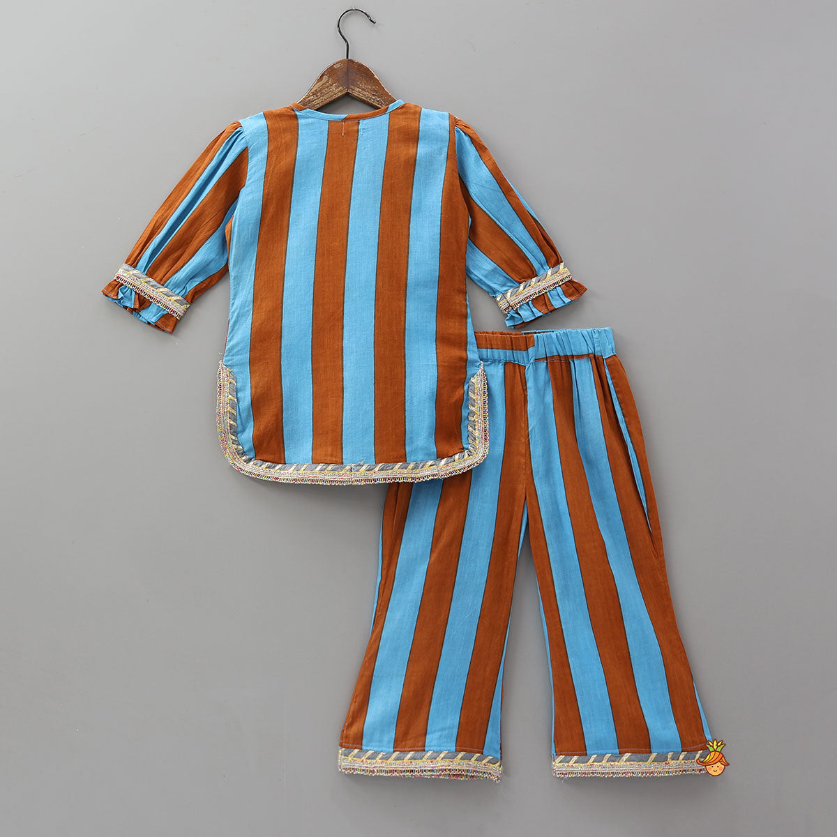 Pre Order: Dual Tone Striped Kurti And Palazzo With Dupatta