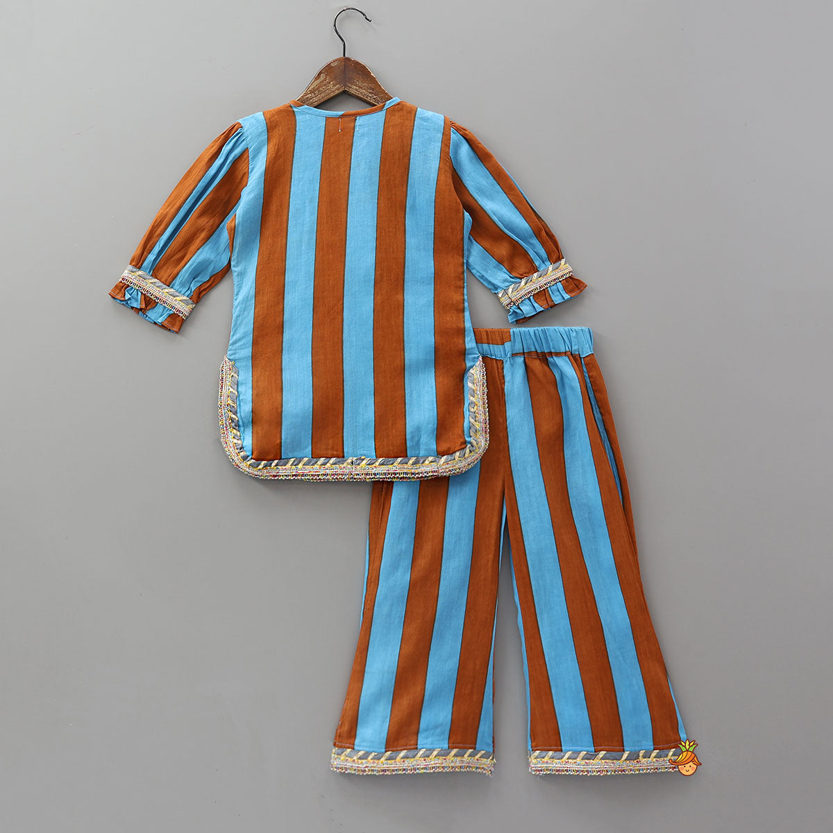 Pre Order: Dual Tone Striped Kurti And Palazzo With Dupatta
