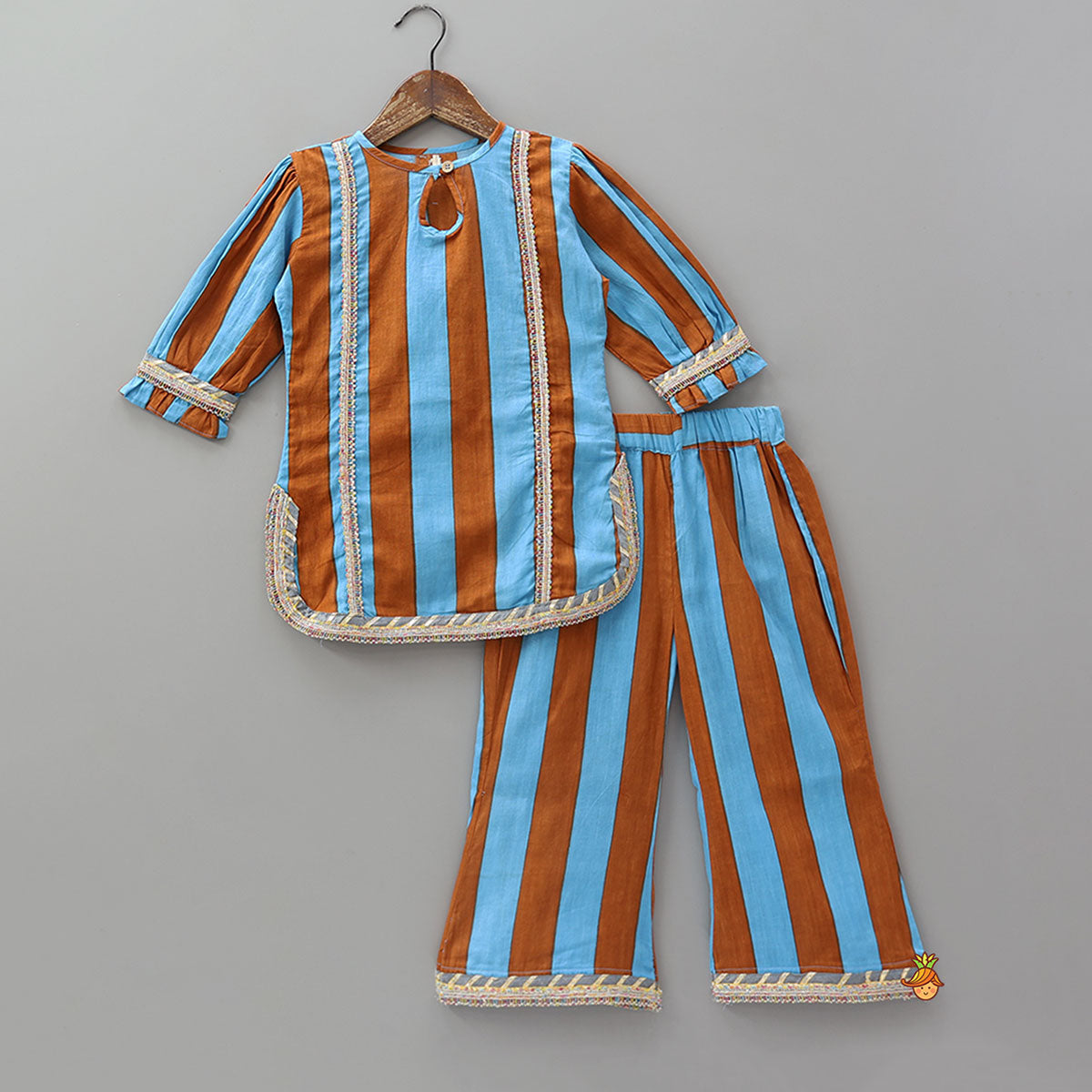 Pre Order: Dual Tone Striped Kurti And Palazzo With Dupatta