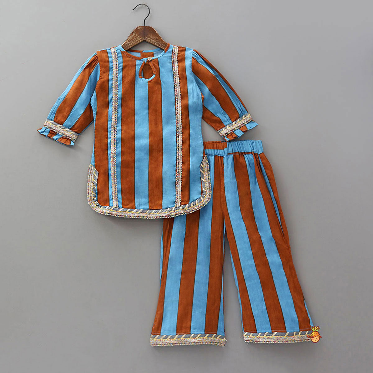 Pre Order: Dual Tone Striped Kurti And Palazzo With Dupatta