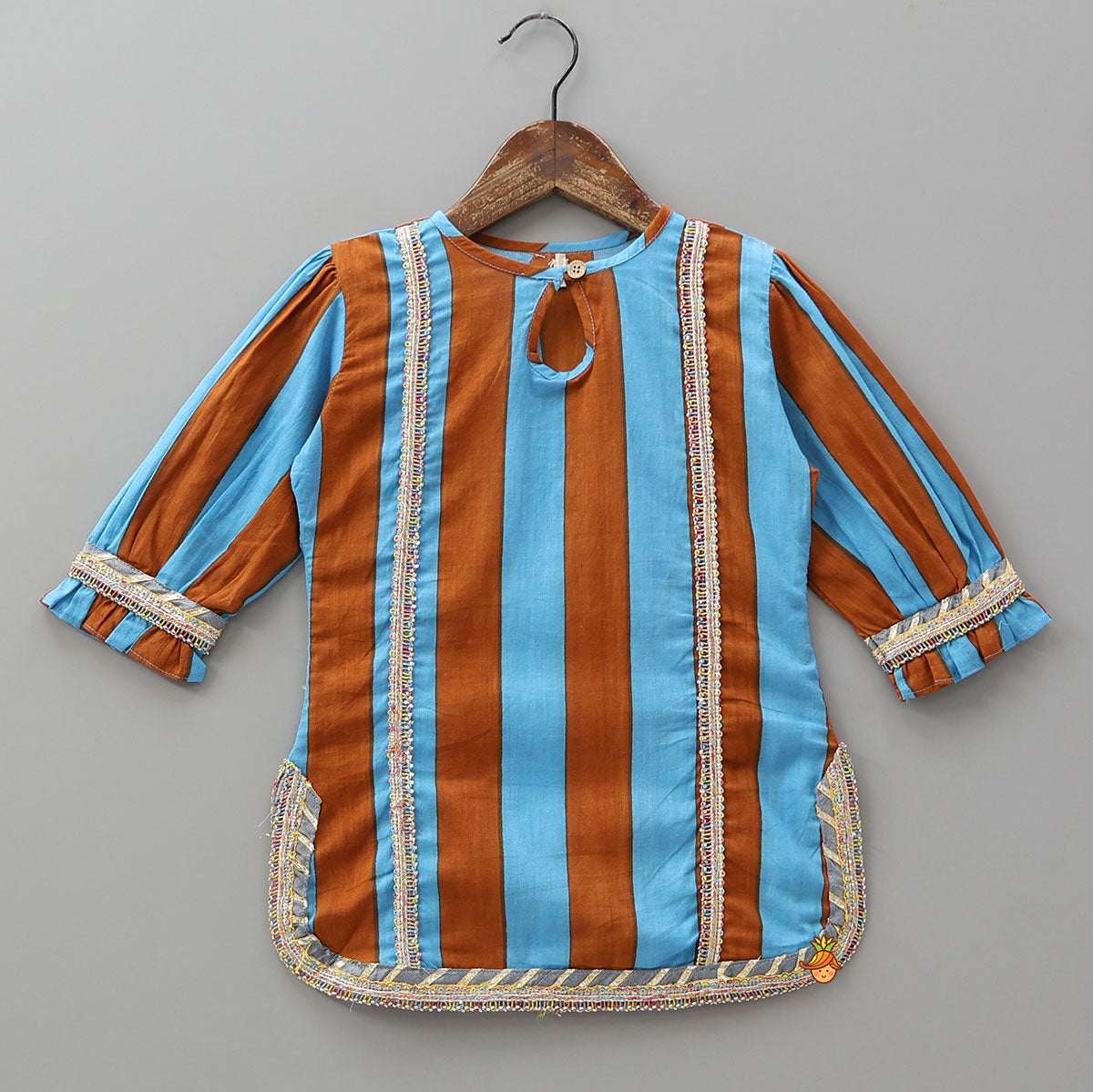 Pre Order: Dual Tone Striped Kurti And Palazzo With Dupatta