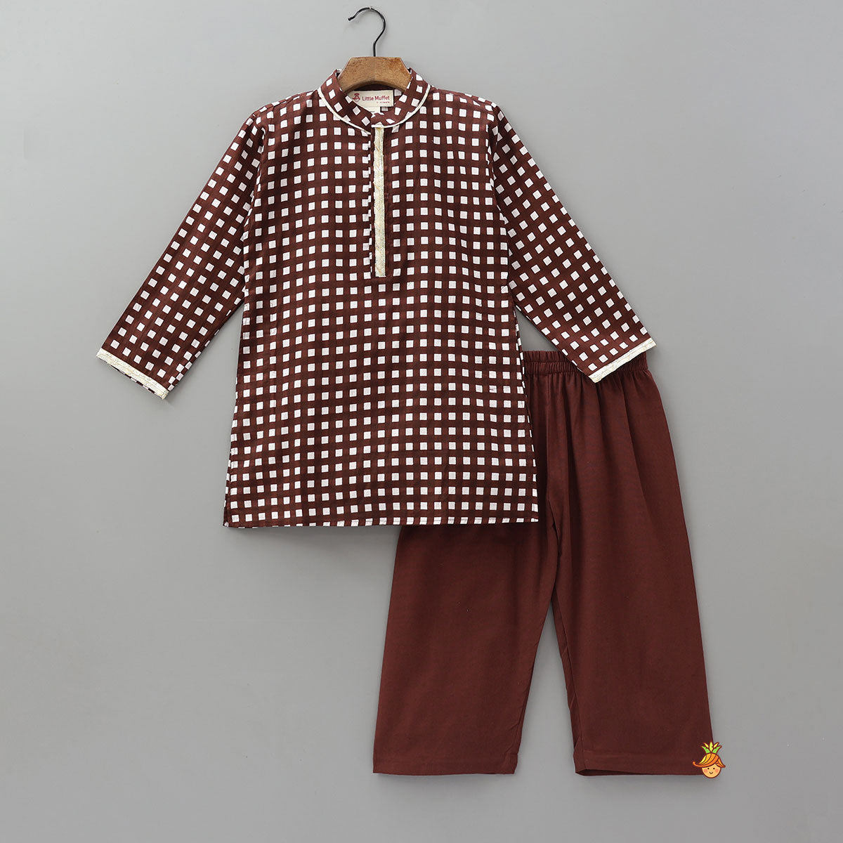 Pre Order: Checked Lace Detailed Kurta With Pyjamas