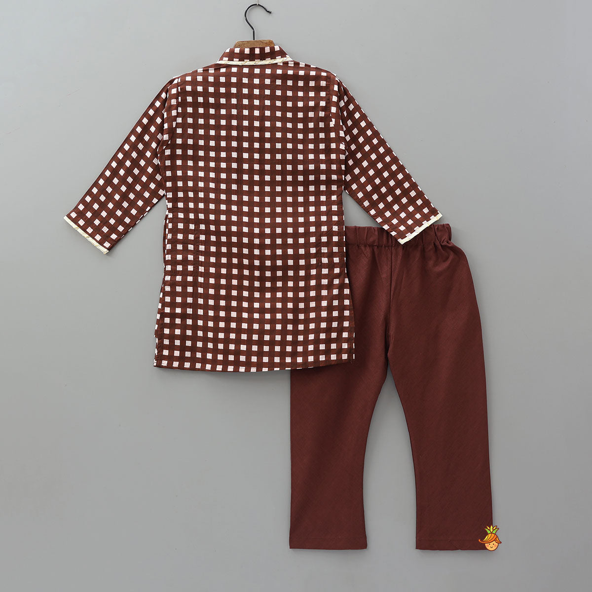 Pre Order: Checked Lace Detailed Kurta With Pyjamas