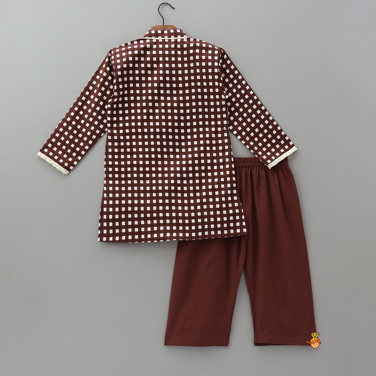 Pre Order: Checked Lace Detailed Kurta With Pyjamas