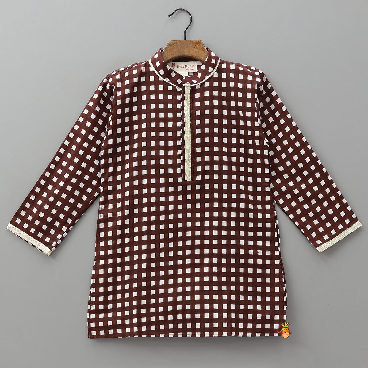 Pre Order: Checked Lace Detailed Kurta With Pyjamas