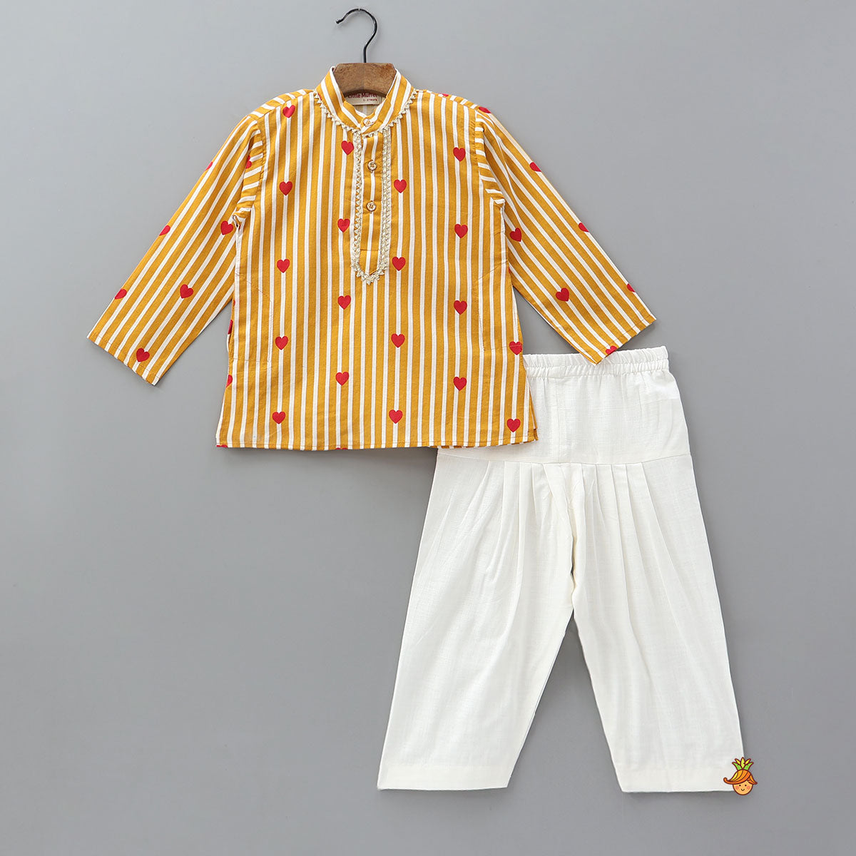 Pre Order: Heart Printed Striped Kurta With Salwar
