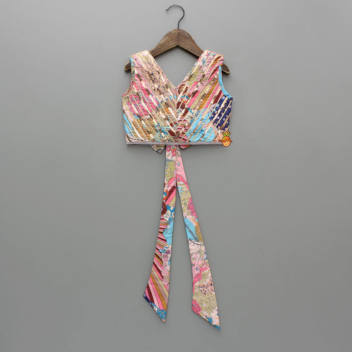 Multicolour Printed Lace Detailing Crop Top And Flared Lehenga