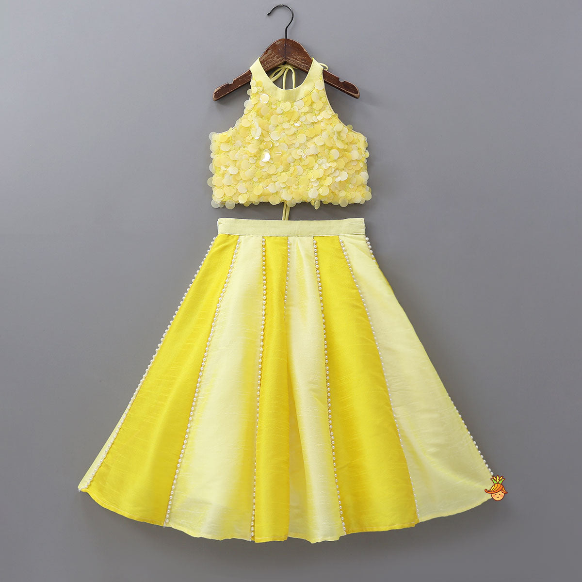Pre Order: Charming Sequined Halter Neck Crop Top And Lehenga