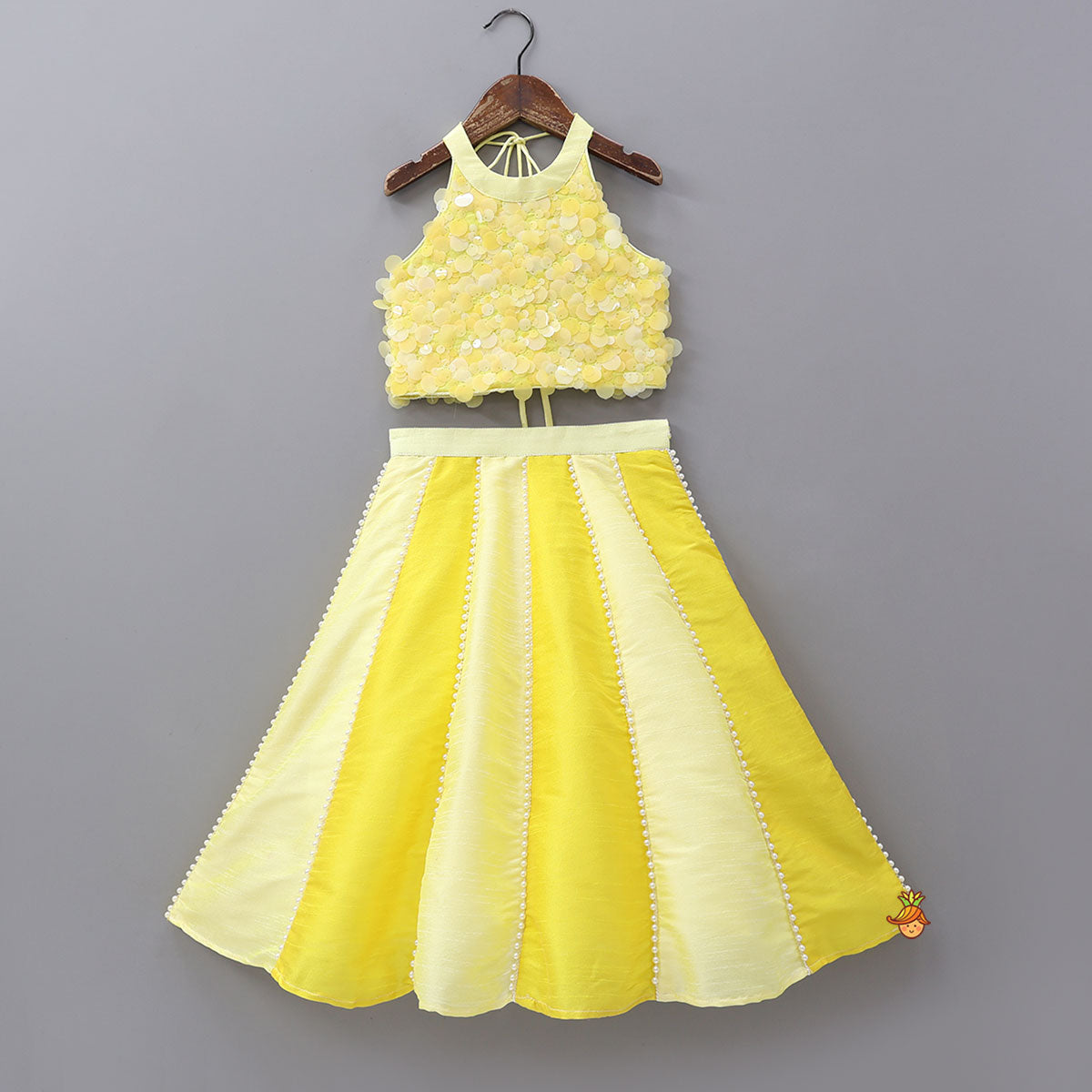 Pre Order: Charming Sequined Halter Neck Crop Top And Lehenga