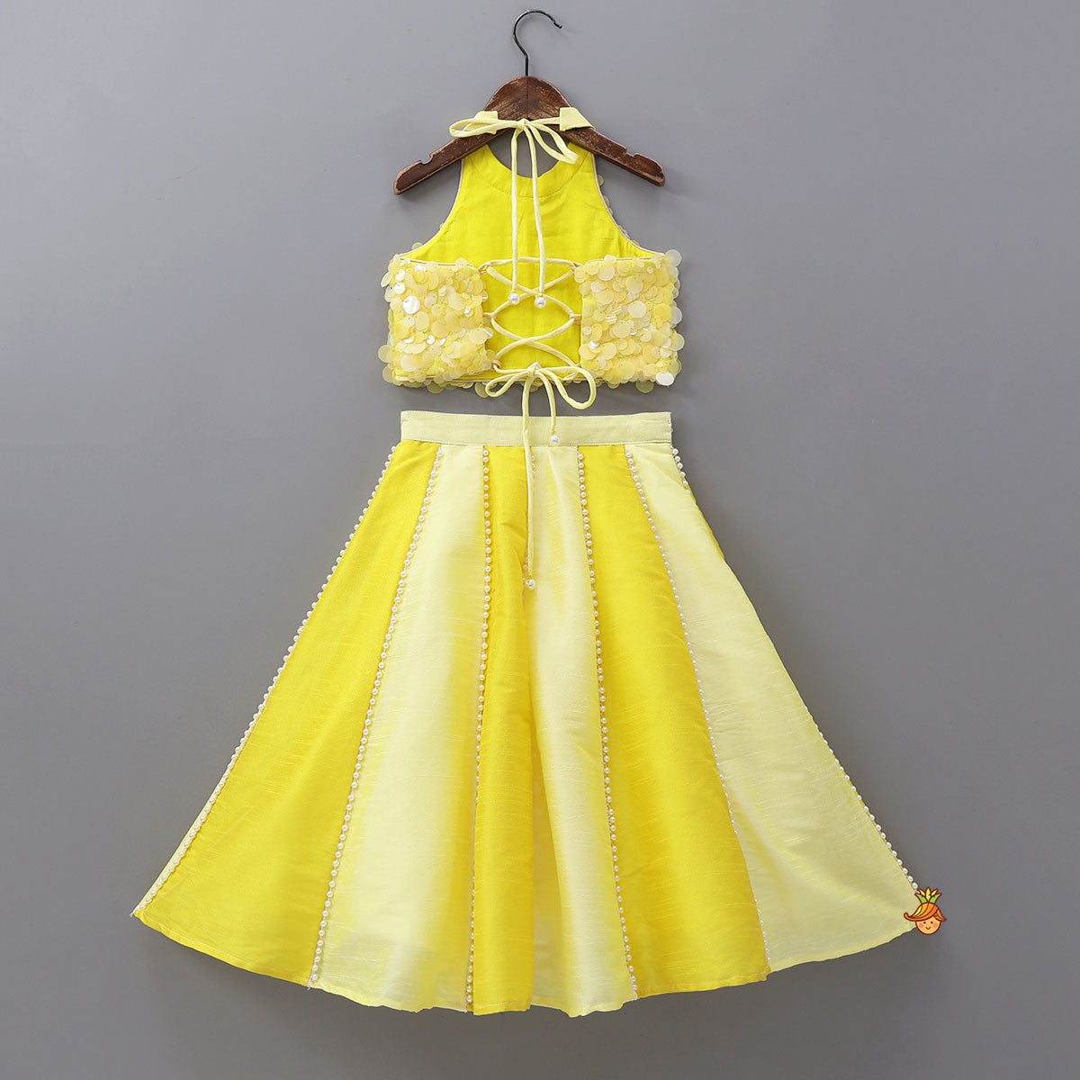 Pre Order: Charming Sequined Halter Neck Crop Top And Lehenga
