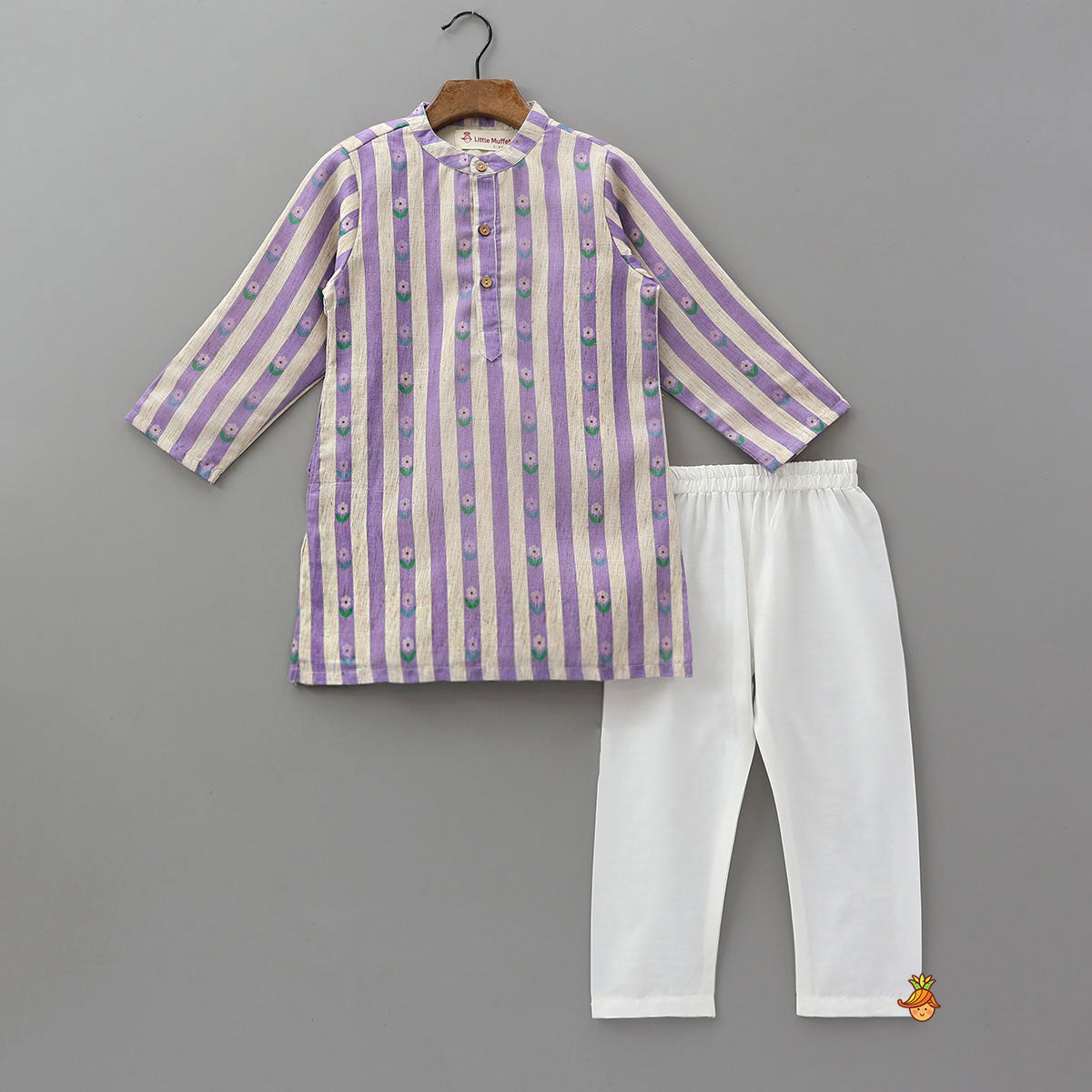 Striped And Floral Printed Kurta With Pyjama