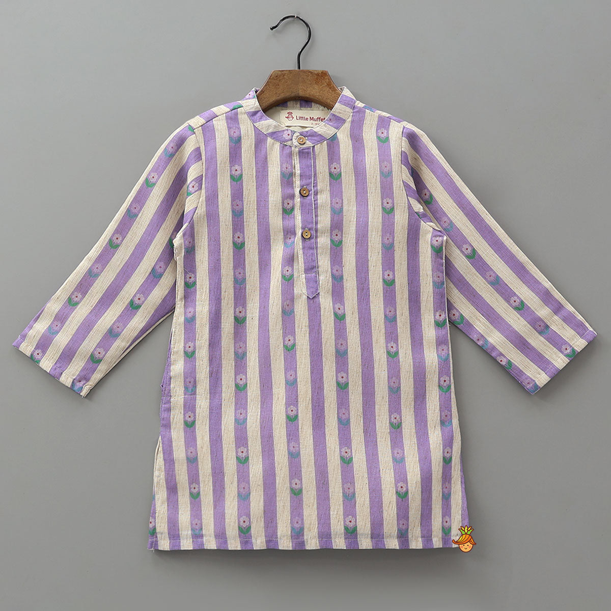 Striped And Floral Printed Kurta With Pyjama