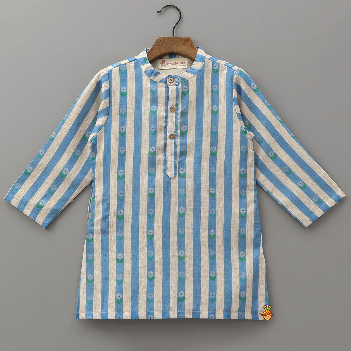 Striped And Floral Printed Ethnic Kurta With Pyjama