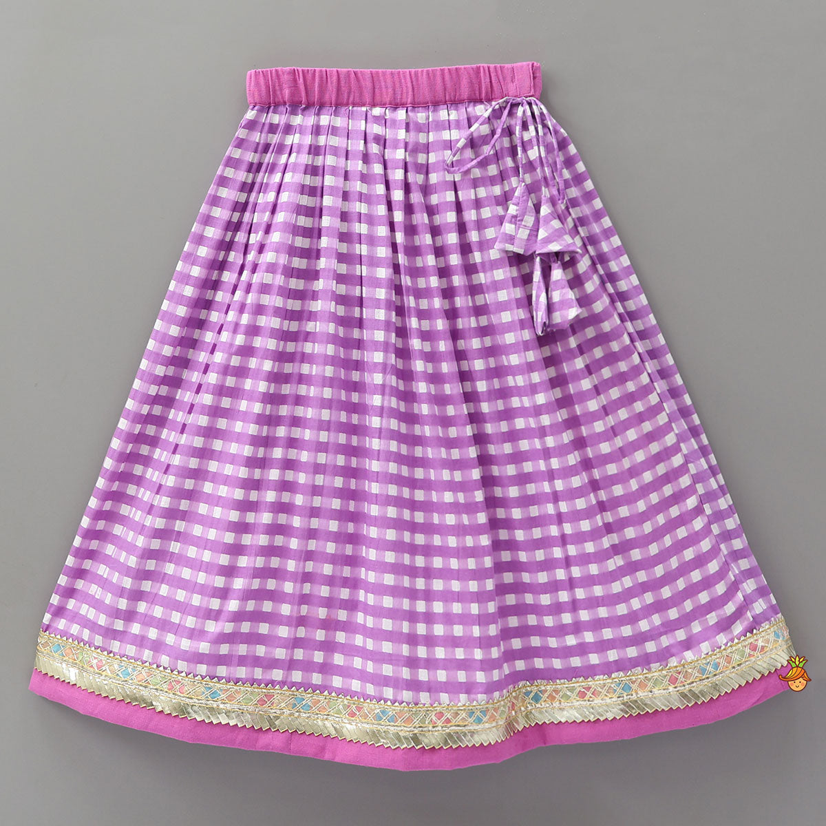 Checkered Top And Lehenga With Sheer Dupatta