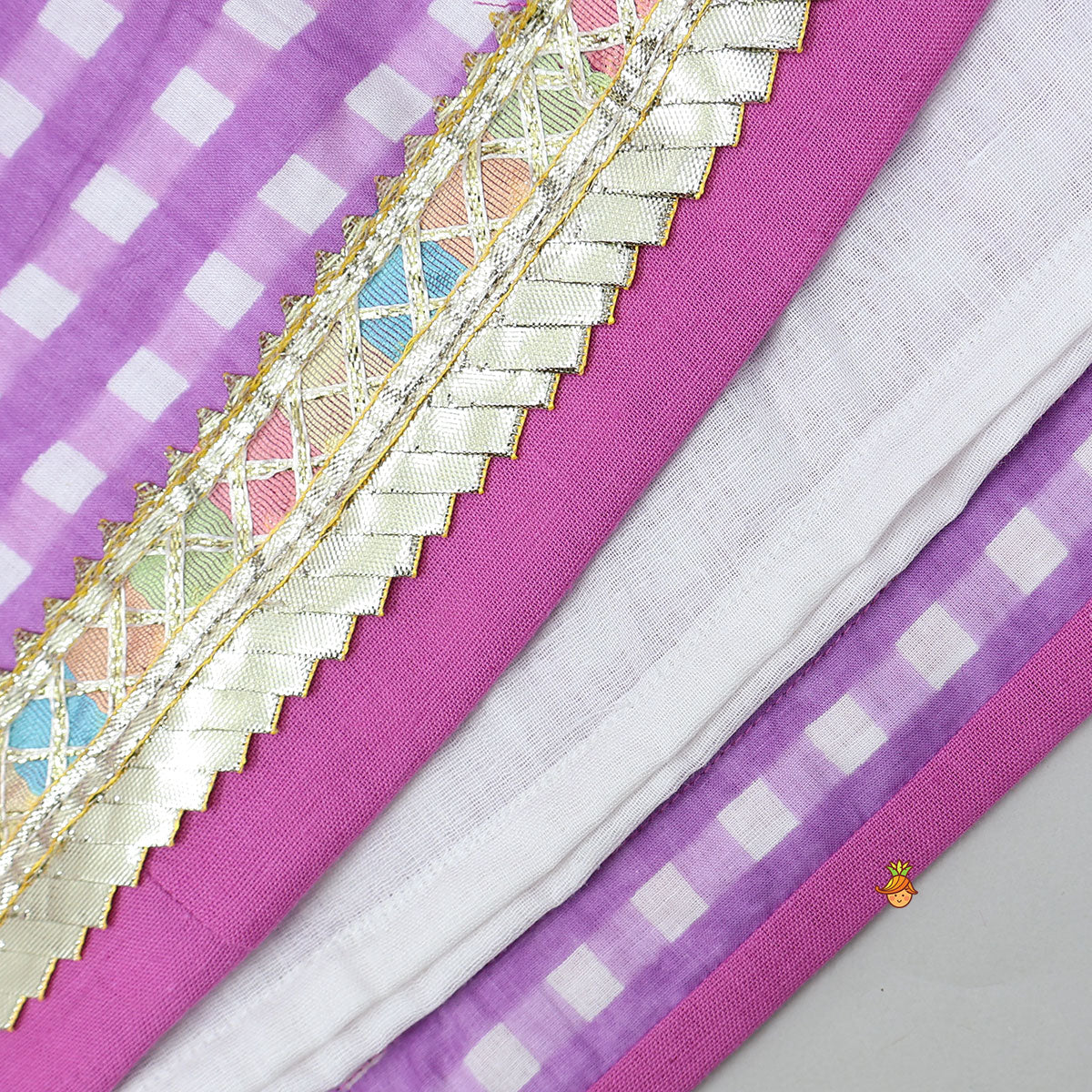 Checkered Top And Lehenga With Sheer Dupatta