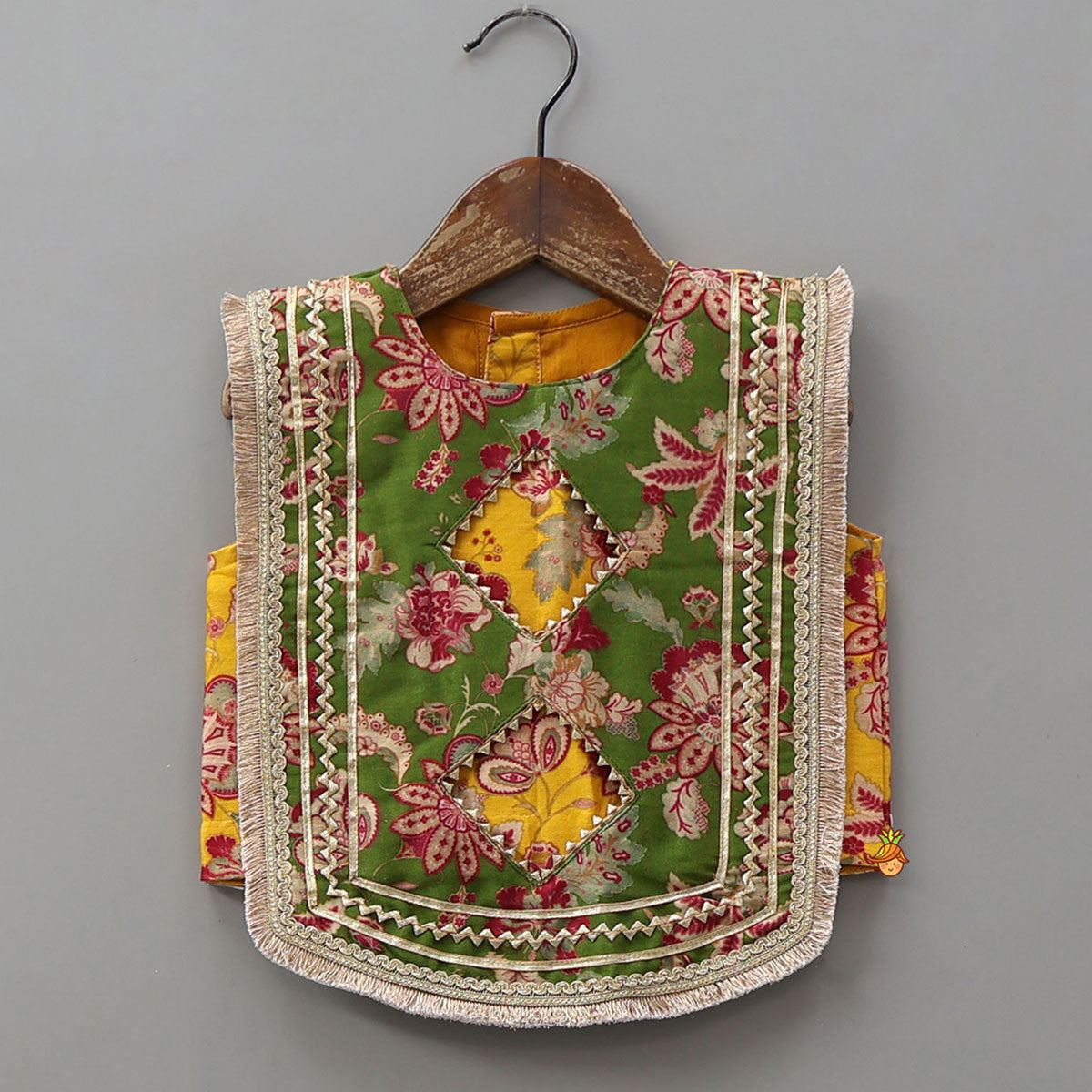 Pre Order: Floral Print Embellished Top With Panelled Flared Lehenga