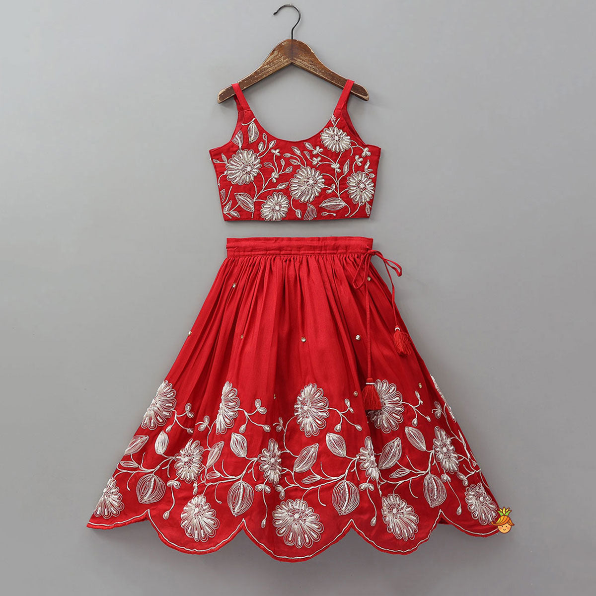 Pre Order: Gorgeous Strappy Crop Top With Scalloped Lehenga