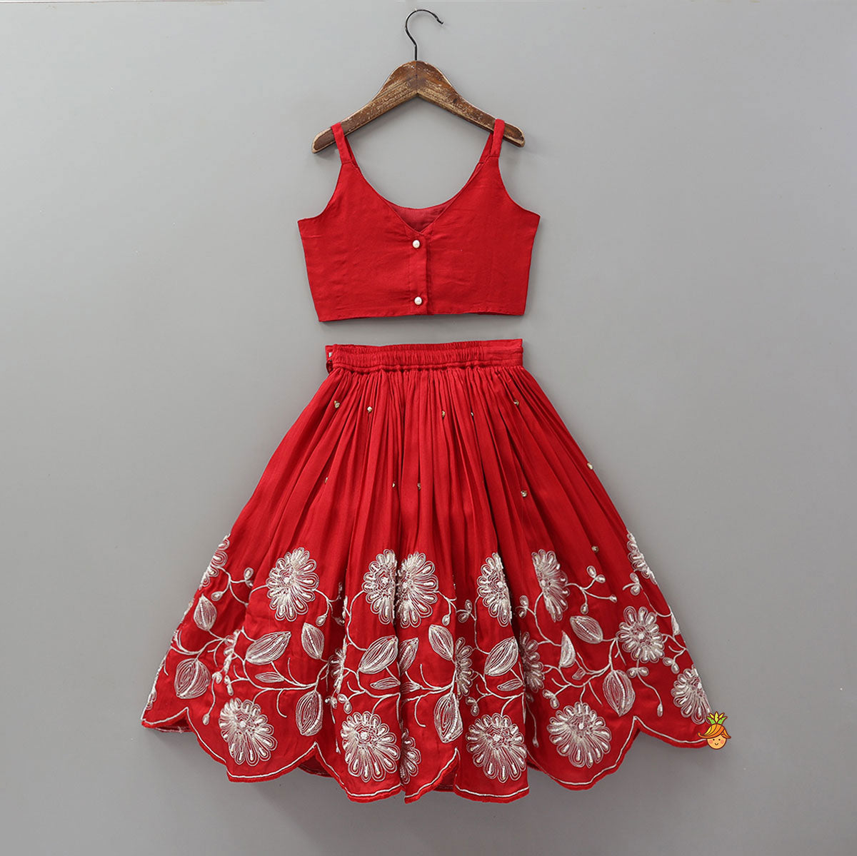 Pre Order: Gorgeous Strappy Crop Top With Scalloped Lehenga